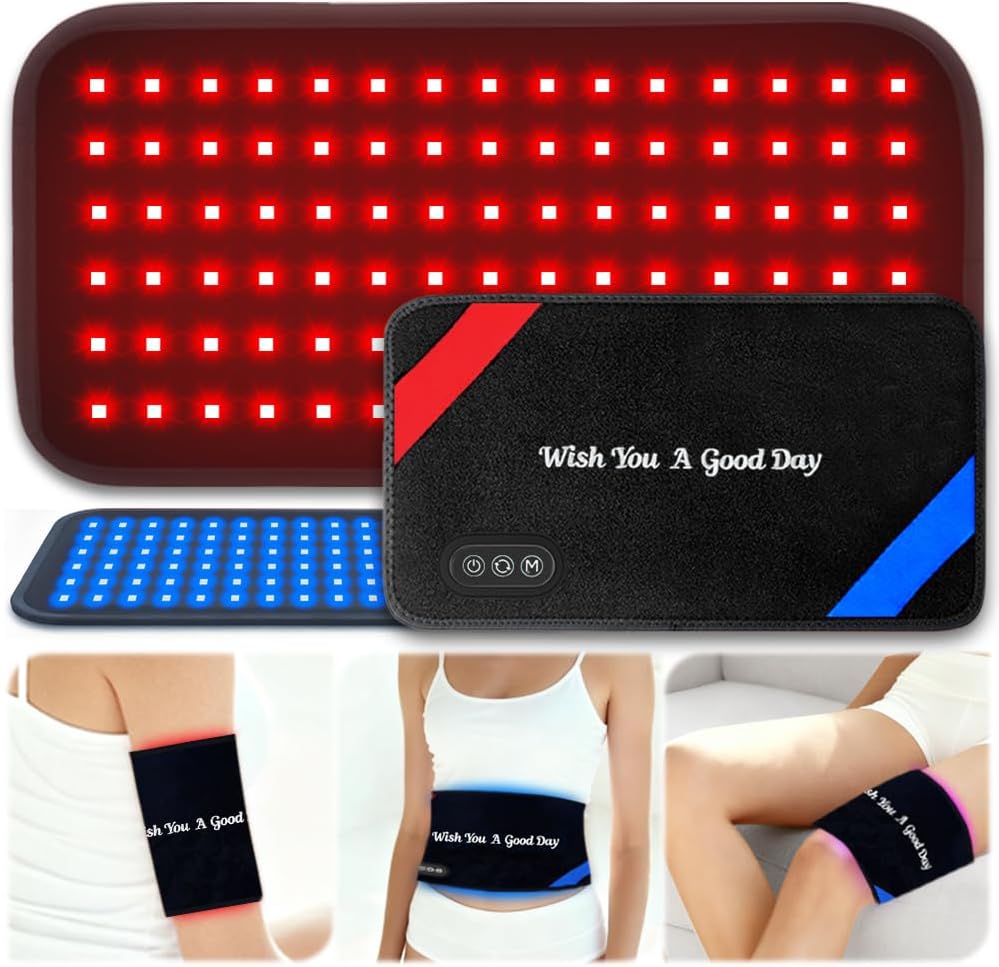 Red Light Therapy for Body – 90 LEDs (660/850/460nm), Wearable Infrared & Blue Light Therapy Pad (13″x7.3″) for Pain Relief & Muscle Recovery, FSA Eligible HSA – 27 Customizable Options (Corded)