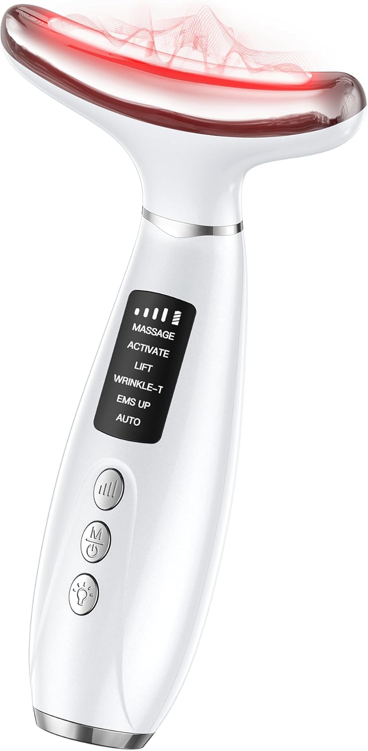 Red Light Therapy for Face & Neck, Face Massager Tool for Anti-Aging, Skin Facial Sculptor, 7-Color LED Phototherapy Device with Lifting, Heat & Vibration, Firming, Rechargeable Beauty Tool