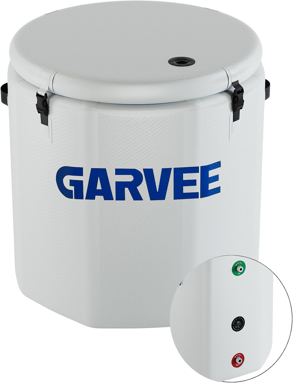 GarveeTech Ice Bath Tub for Athletes, Compatible with Water Chillers, 186Gallon Inflatable Cold Plunge Tub with Insulated Lid, Portable Cold Water Therapy Ice Pod for Recovery (White-Blue, 186Gallon)
