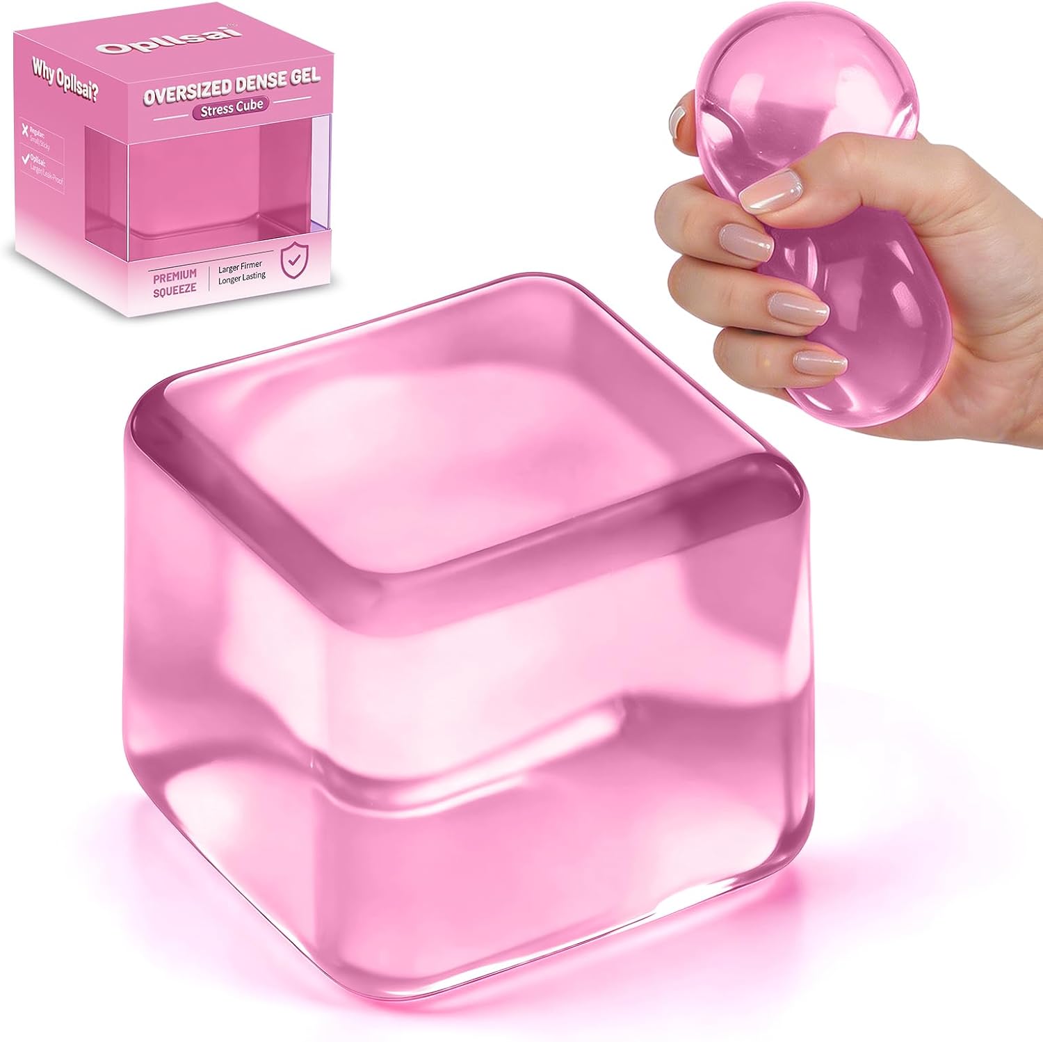 Oversized Dense Gel Stress Cube (2.55″) – Anxiety Relief Fidget Toy – Larger, Firmer, Slow-Rise – Dual-Reinforced Leak-Proof Design – Premium Sensory Gift for Adults & Teens