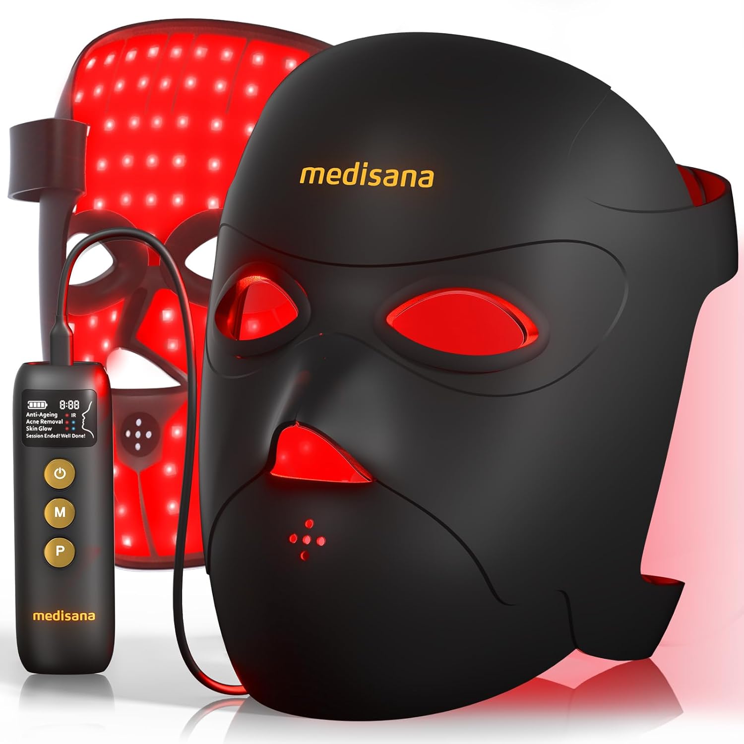 Medisana 3D Red Light Therapy Mask for Face, 336 LEDs Light Therapy Mask with 3 Modes – NIR 830nm, Red 630nm, Blue 415nm – Cordless & Rechargeable LED Face Mask for Home, Skincare Gifts for Women Mom