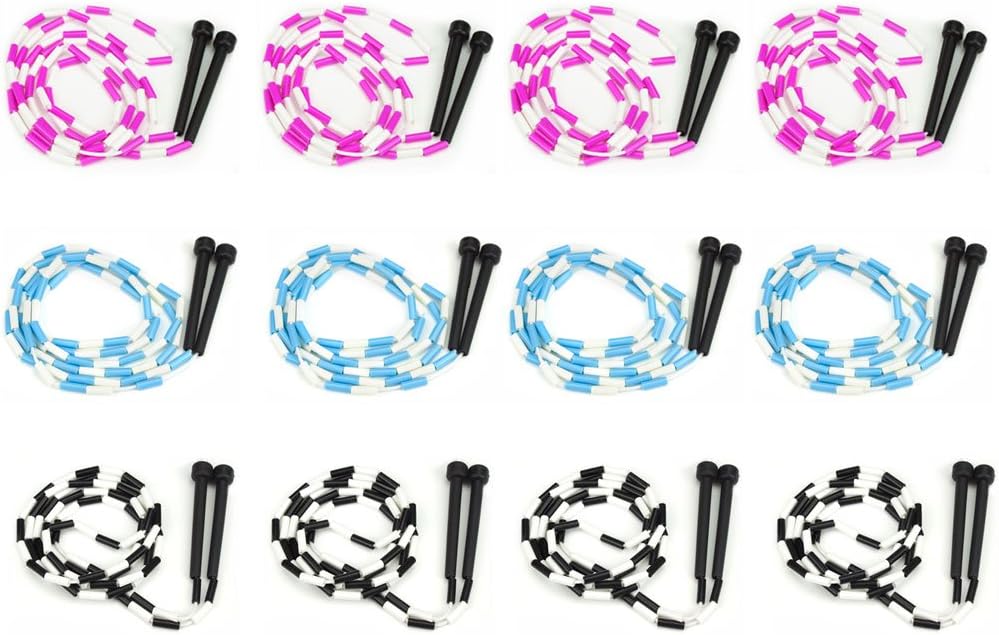 Jump Rope 12-Pack – Pink, Blue, Black and White Skip Ropes for Exercise – Outdoor Jump Rope for Kids, Adults and Athletes – Family Fun Toys and Games