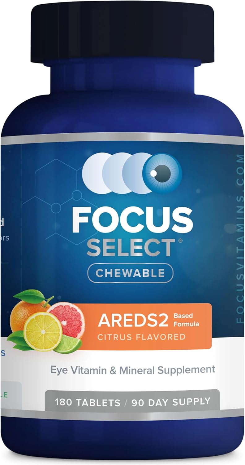 Focus Select AREDS2 Based Chewable Eye Vitamin-Mineral Supplement for Eyes (180 ct. 90 Day Supply) Citrus Flavored Eye Chewable – Low Zinc Formula