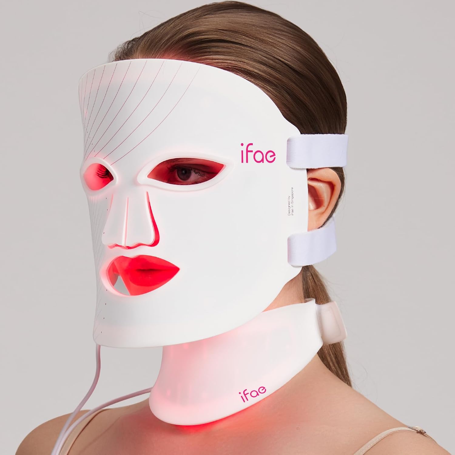 IFAE Red Light Therapy Mask for Face and Neck, 7 Colors with NIR Led Face Mask Light Therapy with Eye Protection and Remote, Rechargeable Ergonomic Design for True Anti-Aging Skincare at Home (White)