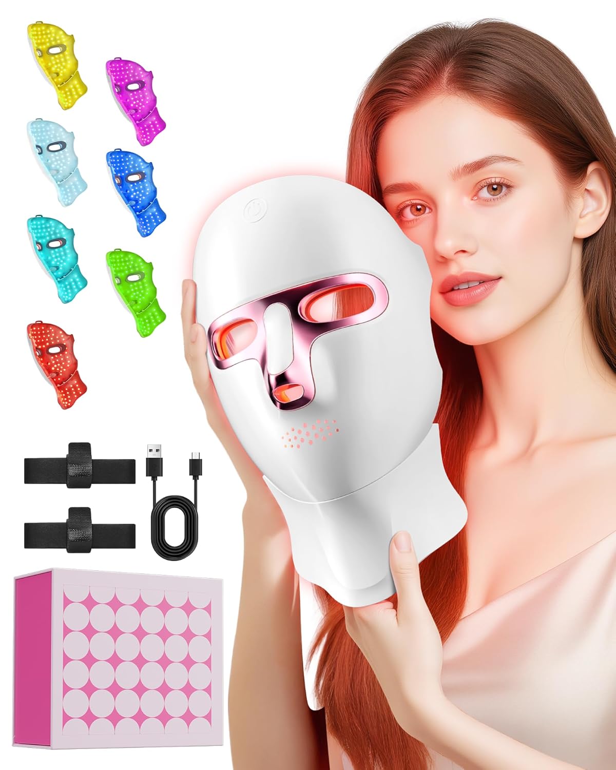 Red Light Therapy for Face- LED Light Therapy Mask Skin Care Mask,Cordless LED Face Mask face & Neck Red & Infrared Lights Masks Wavelength,USB C Rechargeable for Home Use Working Travel Yoga