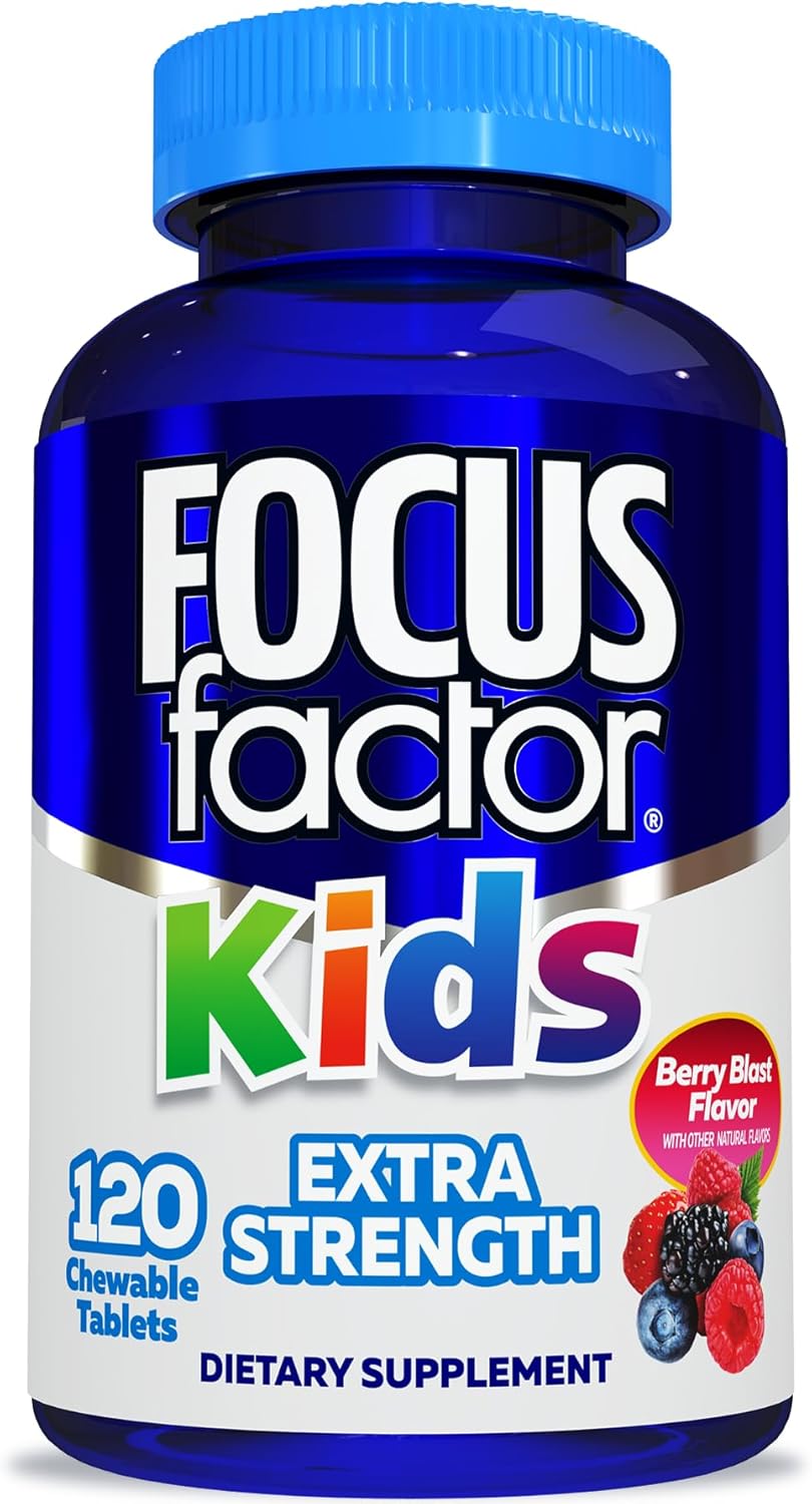 Focus Factor Kids Extra Strength Daily Chewable for Brain Health Support, 120 Count – Vitamins – Quality Formula – Gluten & Dairy Free Supplements for Children – No Artificial Sweetener
