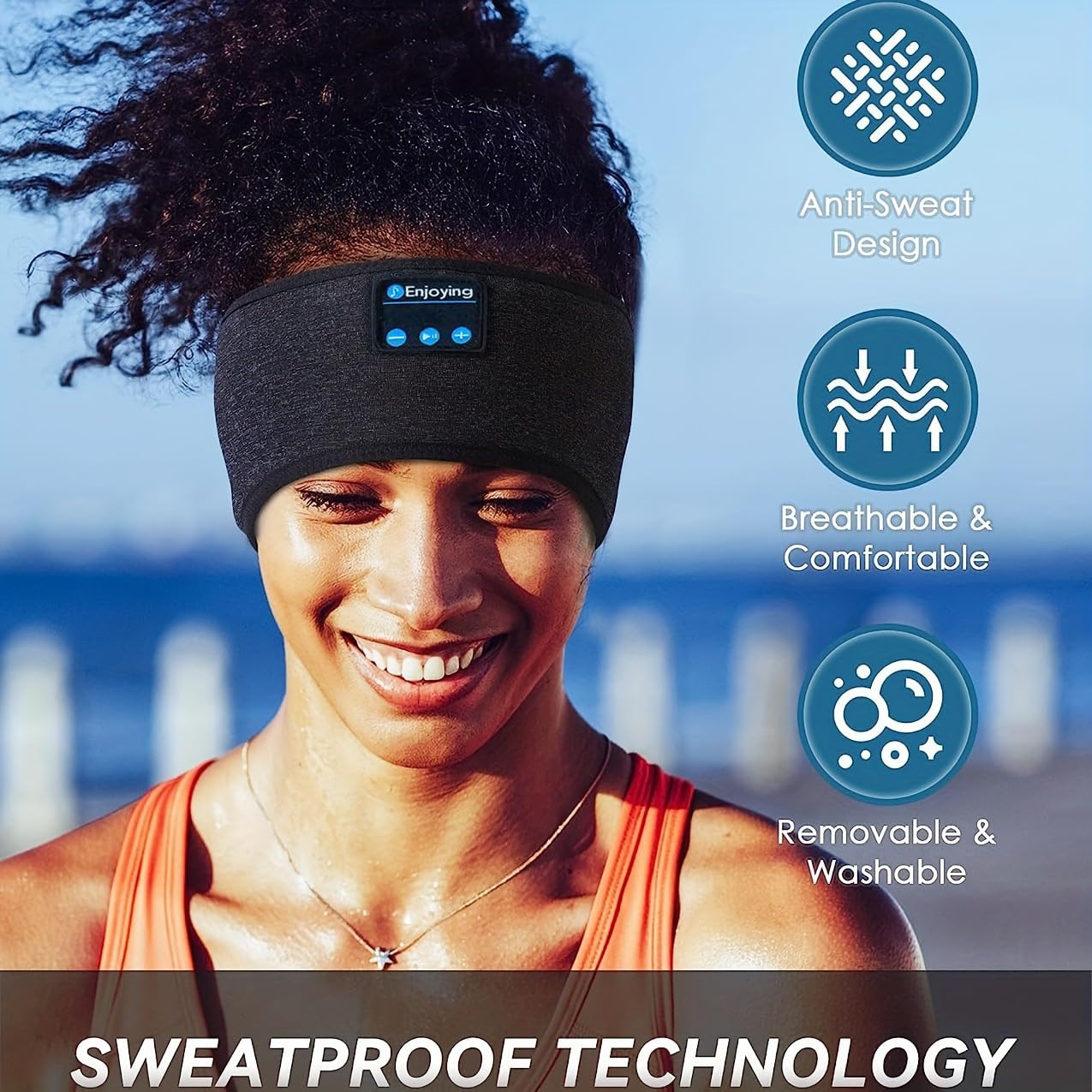 Wireless Bluetooth Sports Headband Headphones Ultra-Thin HD Stereo Perfect for Sleeping,Workout,Jogging,Yoga,Insomnia, Air Travel, Meditation Black