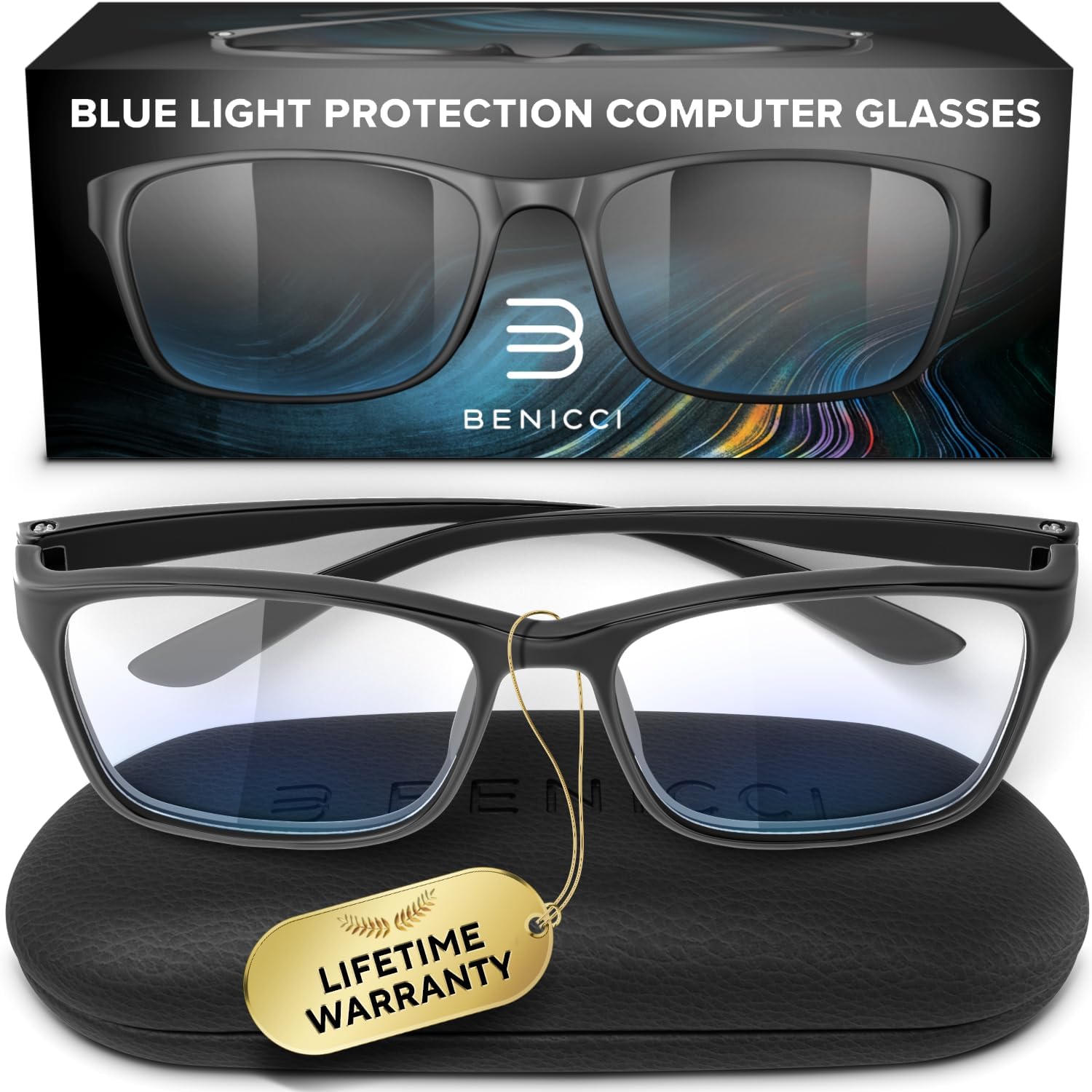 Stylish Blue Light Blocking Glasses for Women & Men – Helps Ease Digital Eye Strain & Headache from Computers, Phones w/Case