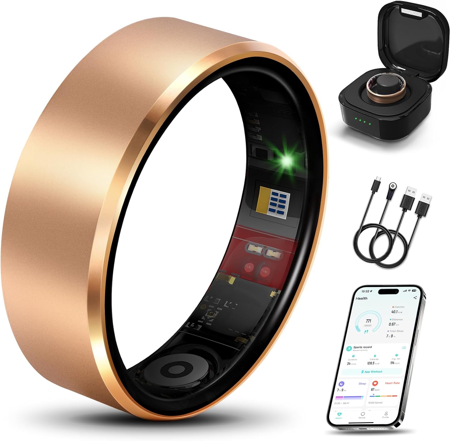 Smart Health Ring 2.0 for Women Men, Slim Scratch & Fingerprint Resistant Design, Efficient Chip Fitness Tracker, Monitors Heart, Blood Oxygen & Pressure, Sleep, Steps, Waterproof, Rose Gold 8