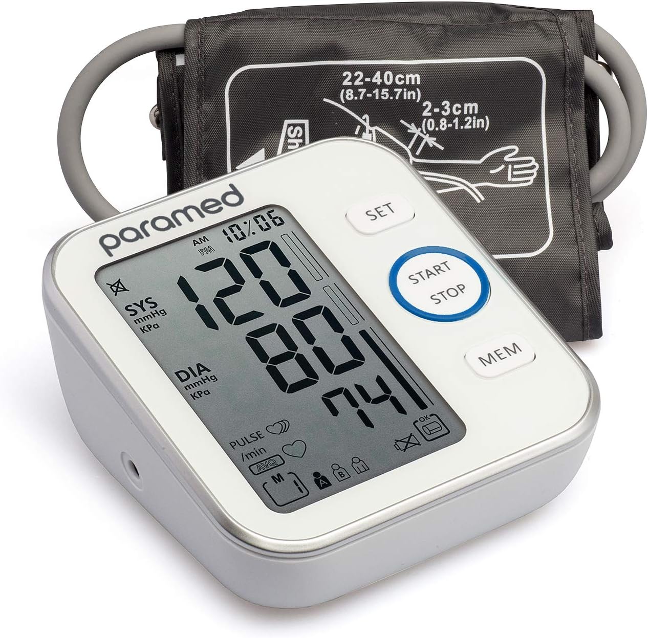 Paramed Blood Pressure Monitor – Bp Machine – Automatic Upper Arm Blood Pressure Cuff 8.7-16.5 inches – Large LCD Display 120 Sets Memory – Device Bag & Batteries Included