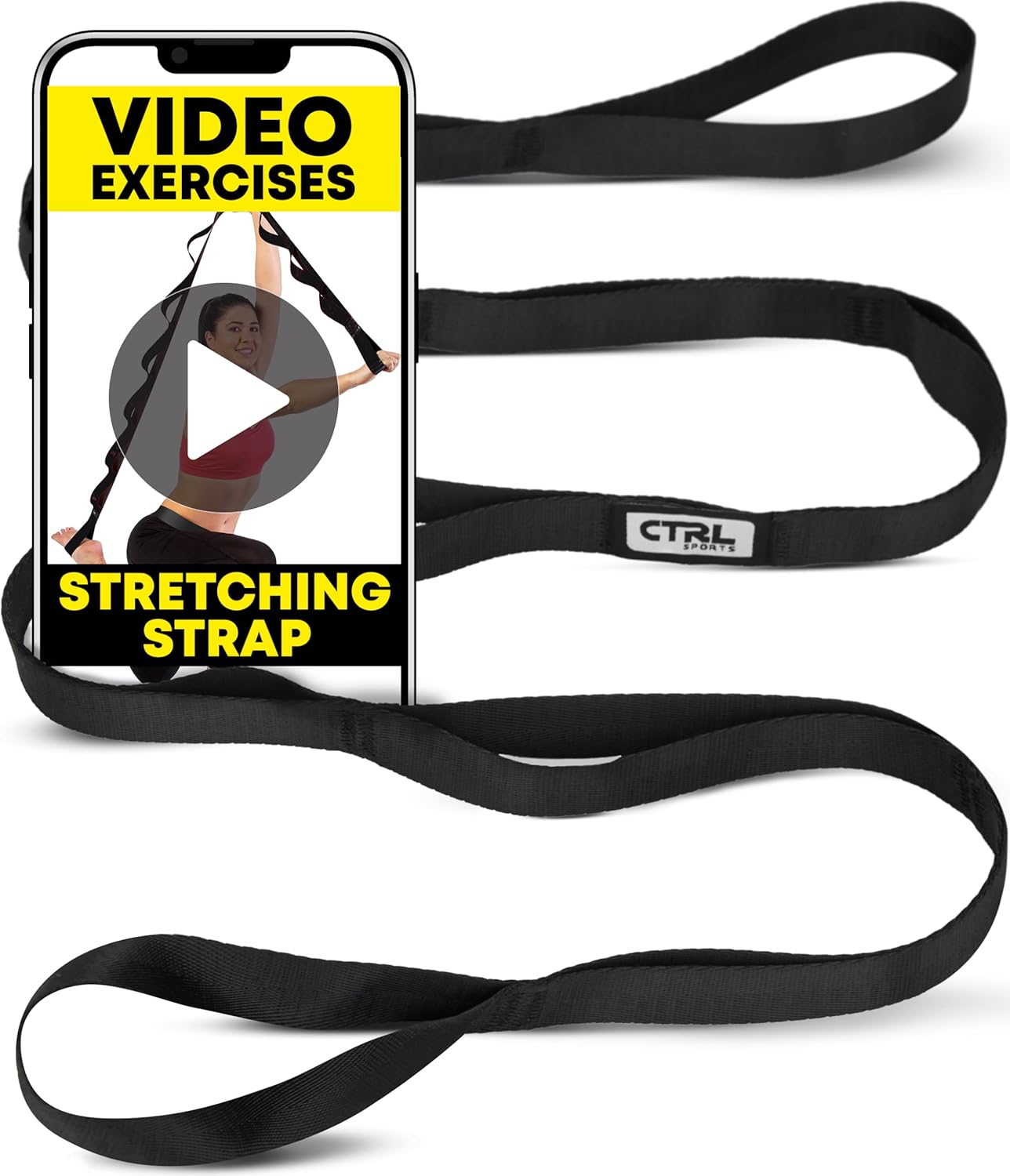 Stretching Strap Non Elastic Yoga Strap with Loops – Stretching Band for Physical Therapy, Stretch Bands for Exercise and Flexibility – Stretch Strap with 10 Loops, Hamstring & Leg Stretcher by CTRL Sports