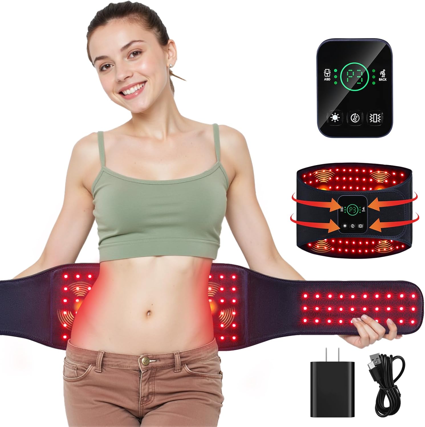 Red Light Therapy Belt for Back & Abdomen, 5000mAh Cordless Infrared Waist Wrap with Pulse/3-Mode Vibration Massage – Pain Relief, Muscle Relaxation & Circulation Boost, Ideal for Mom & Dad