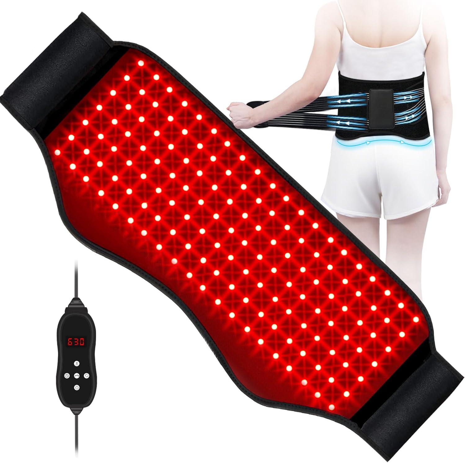 KingPavonini Red Light Therapy Belt, 140 LEDs 630/660/850nm Infrared Light Therapy with Compression Strap, Red Light Therapy for Body, Back, Shoulder & Waist Comfort and Relief