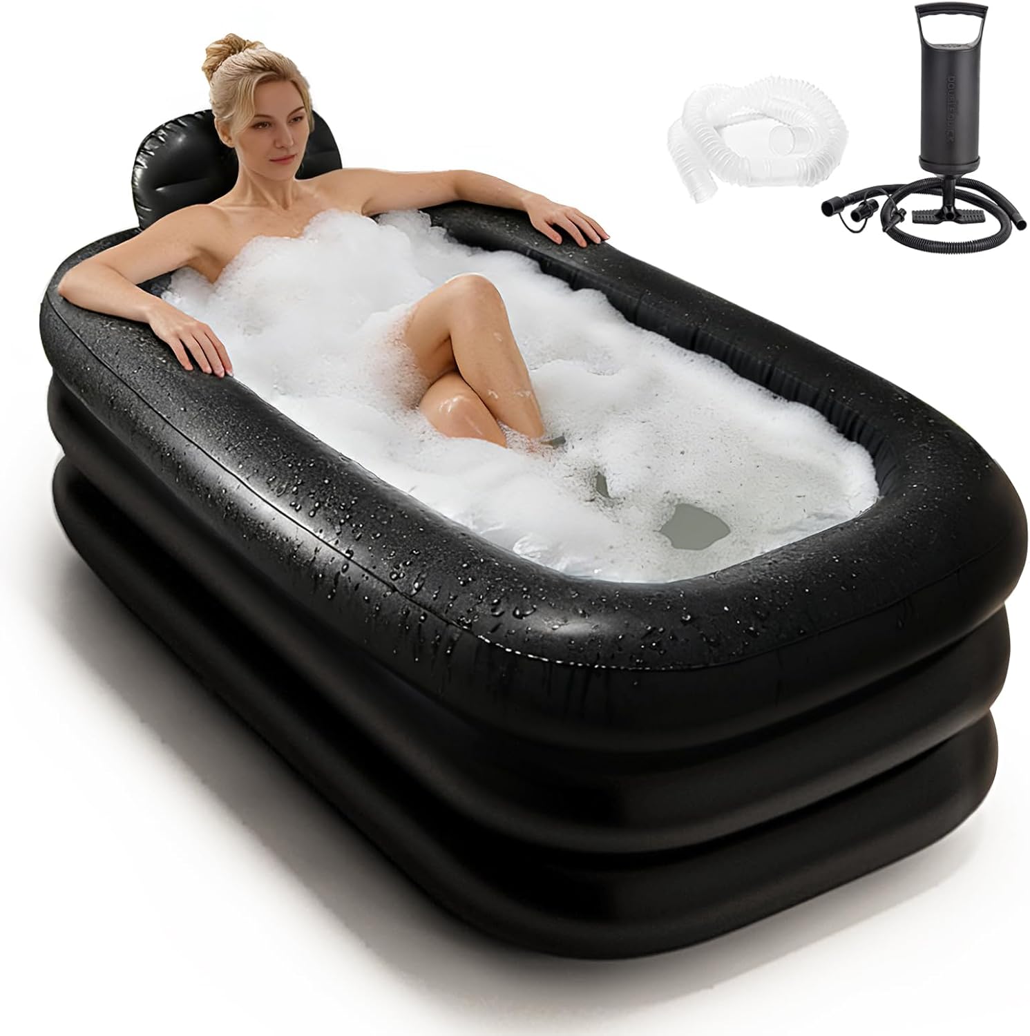 Portable Bathtub for Adults – Ice Bath & Hot Tub for Athletes Recovery, Home SPA – Large Inflatable Bathtub 62.2×37.4×17.72in, Includes Pump, Easy Inflate & Drain