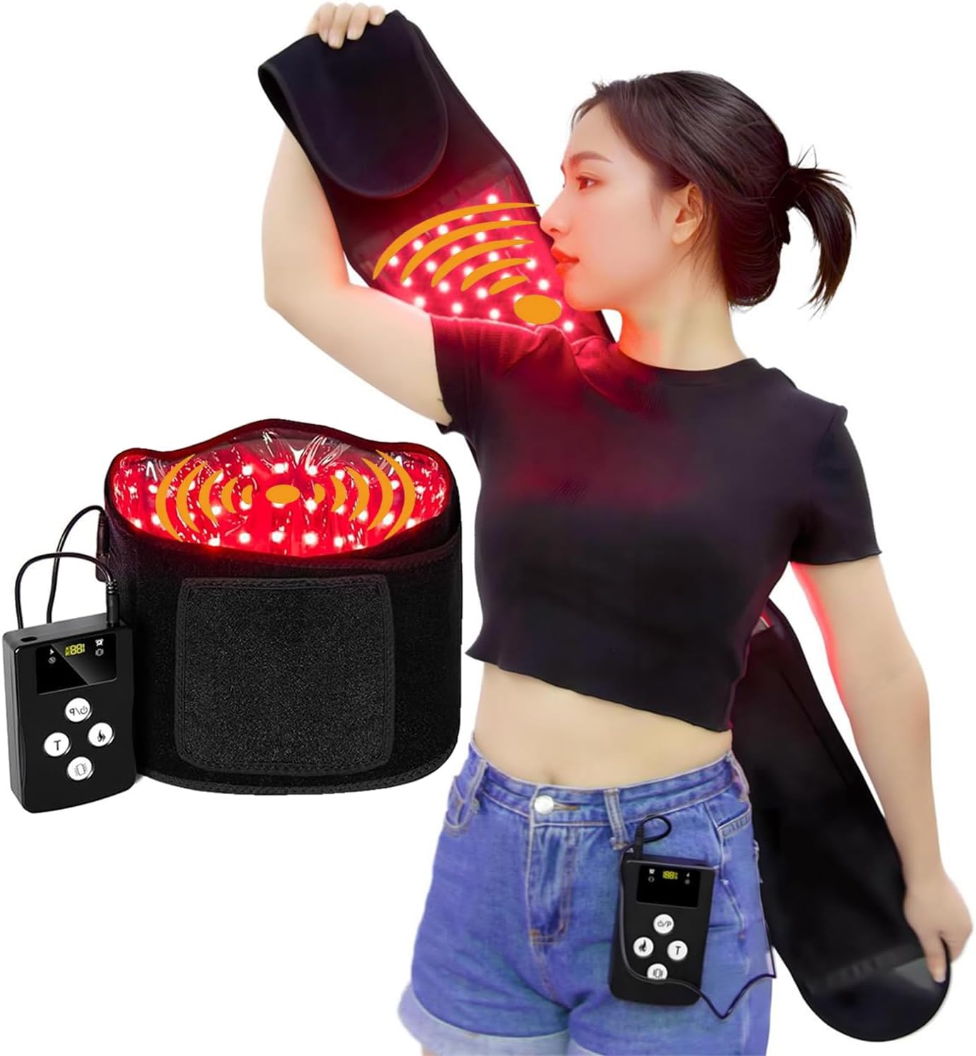 Red Light Therapy Belt & Cordless Back Massager Belt with Heat, Near Infrared Wrap for Body with Vibration for Back Pain Relief, Red Light Belt Device 315 LED & 10000mAh Controller, at Home & Travel