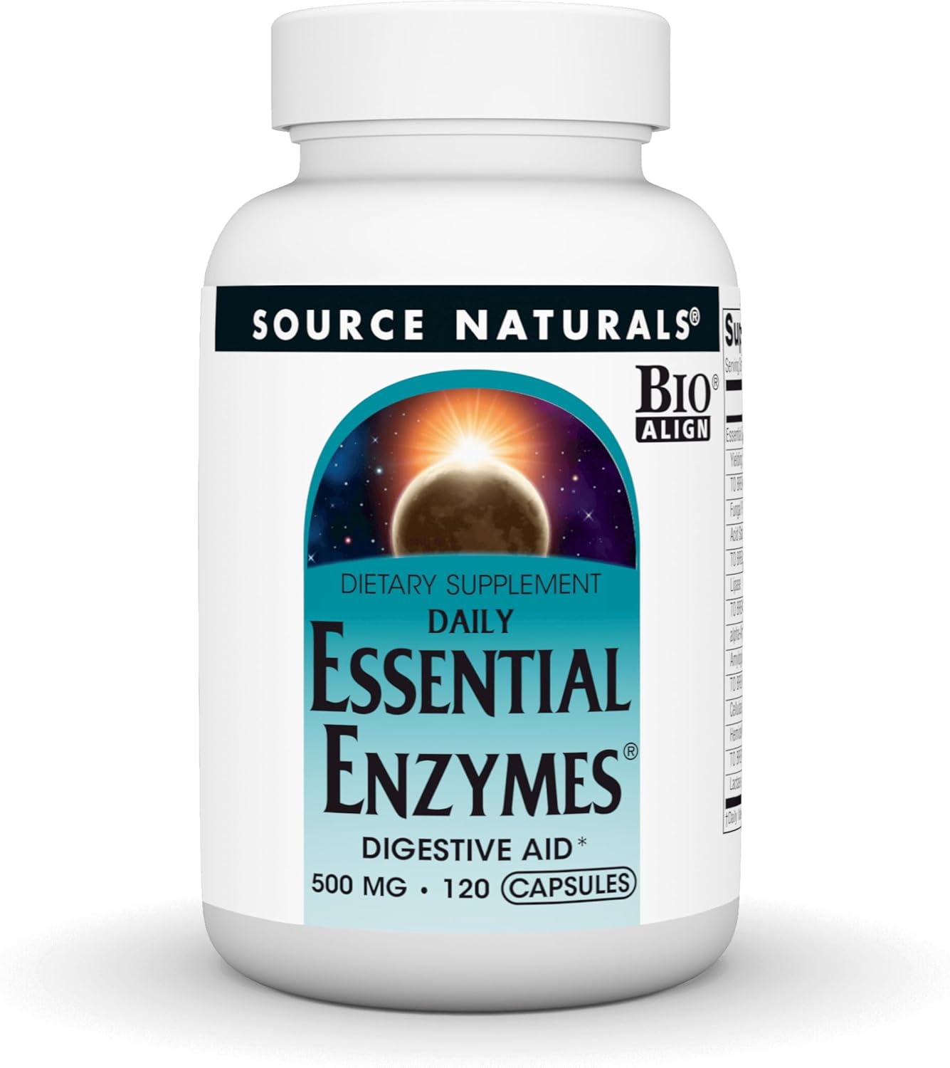 Source Naturals Essential Enzymes 500mg Bio-Aligned Multiple Supplement Herbal Defense for Digestion, Gas & Constipation Relief – Strong Immune System Support* – 120 Capsules