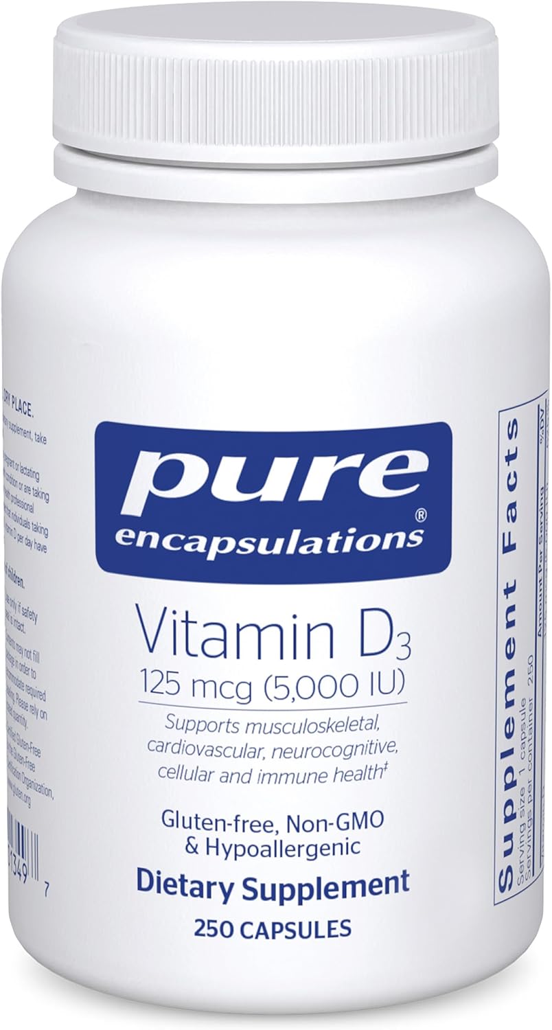 Pure Encapsulations Vitamin D3 125 mcg (5,000 IU) – Supplement to Support Bone, Joint, Breast, Heart, Colon, and Immune Health* – with Vitamin D – 250 Capsules