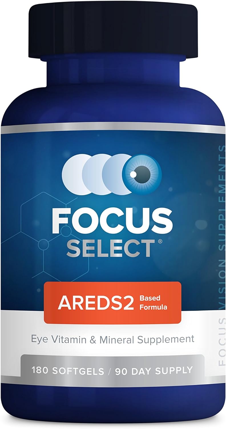 Focus Select AREDS2 Based Eye Vitamin-Mineral Supplement – upplement for Eyes (180 ct. 90 Day Supply) – Low Zinc Formula – Eye Vision Supplement and Vitamin