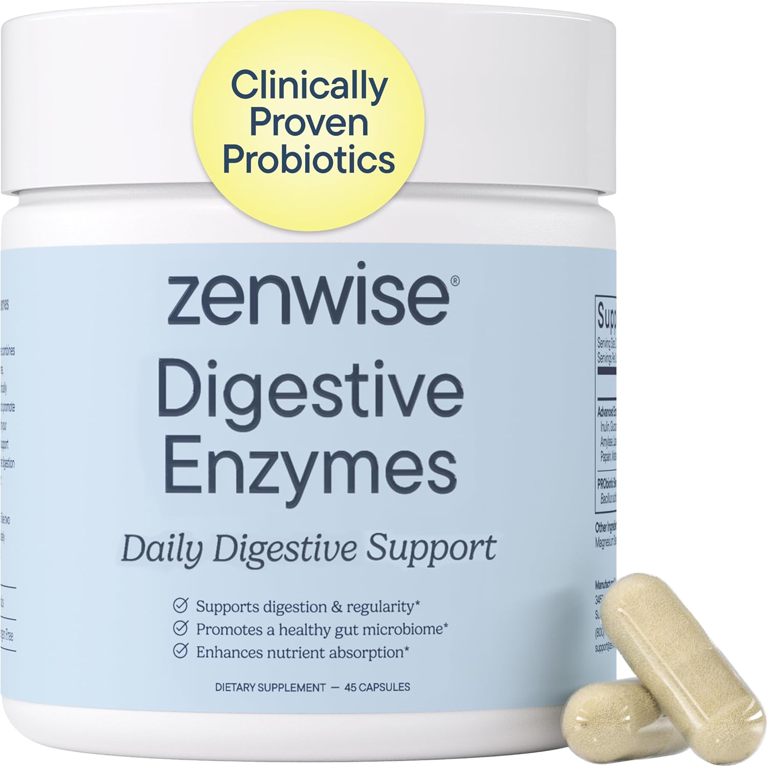 Zenwise Health Digestive Enzymes with Bromelain & Papaya – Multi Enzymes Digestion Supplement with Probiotics & Prebiotics for Gut Health, Gas & Bloating Relief – Men & Women – 45 Vegetarian Capsules