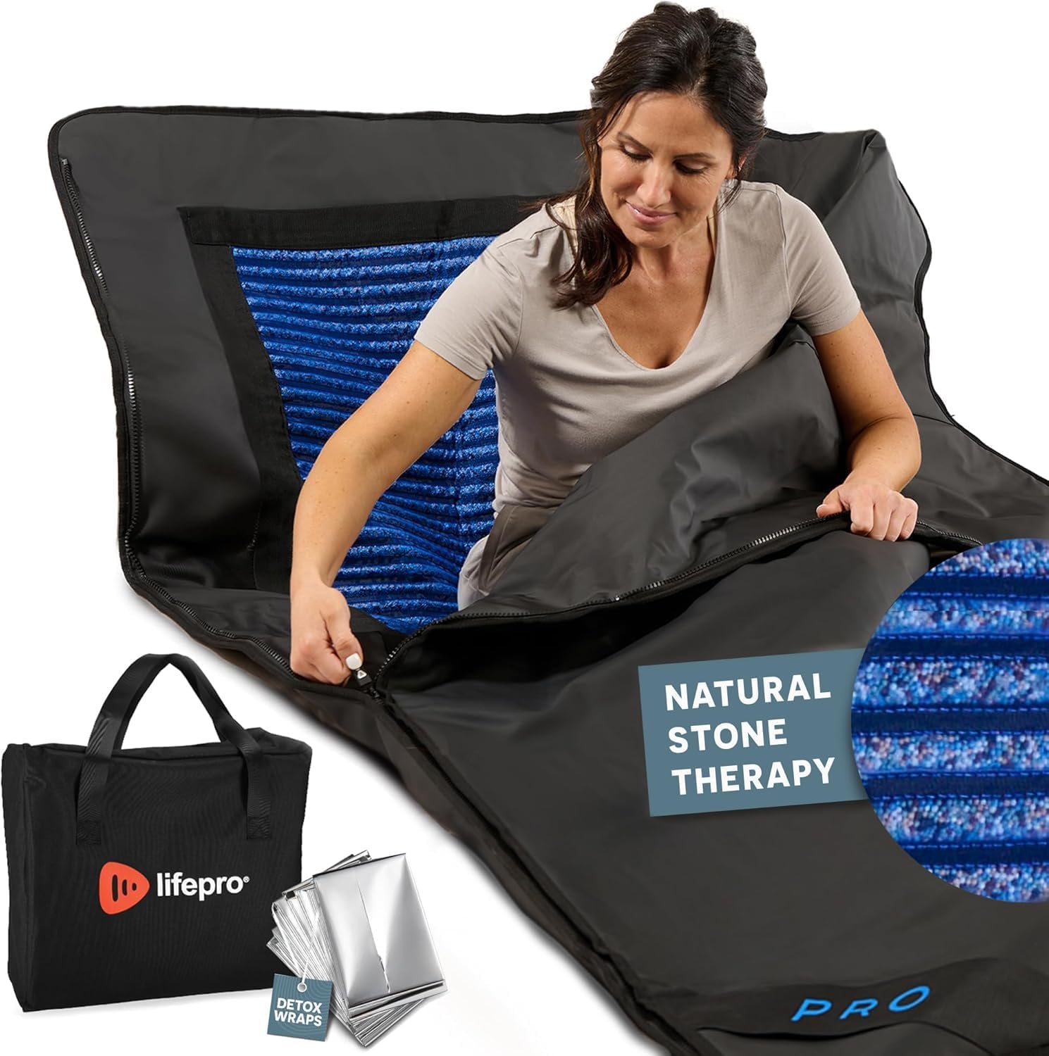 LifePro RejuvaWrap Infrared Sauna Blanket for Detox & Relaxation – Low EMF Carbon Fiber Heating, 9 Temp Levels, 5 Colors – Portable Sauna Blanket Infrared with Waterproof Interior & Carry Bag