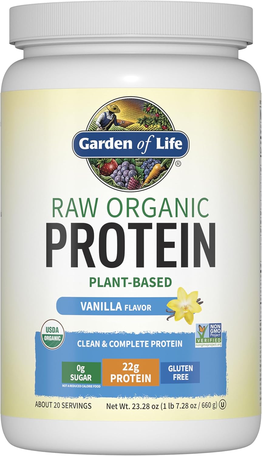 Garden of Life Protein Powder, Vegan Protein Powder, BCAA, Probiotics & Digestive Enzymes, Gluten & Lactose Free, Vanilla, 23.28 Ounce