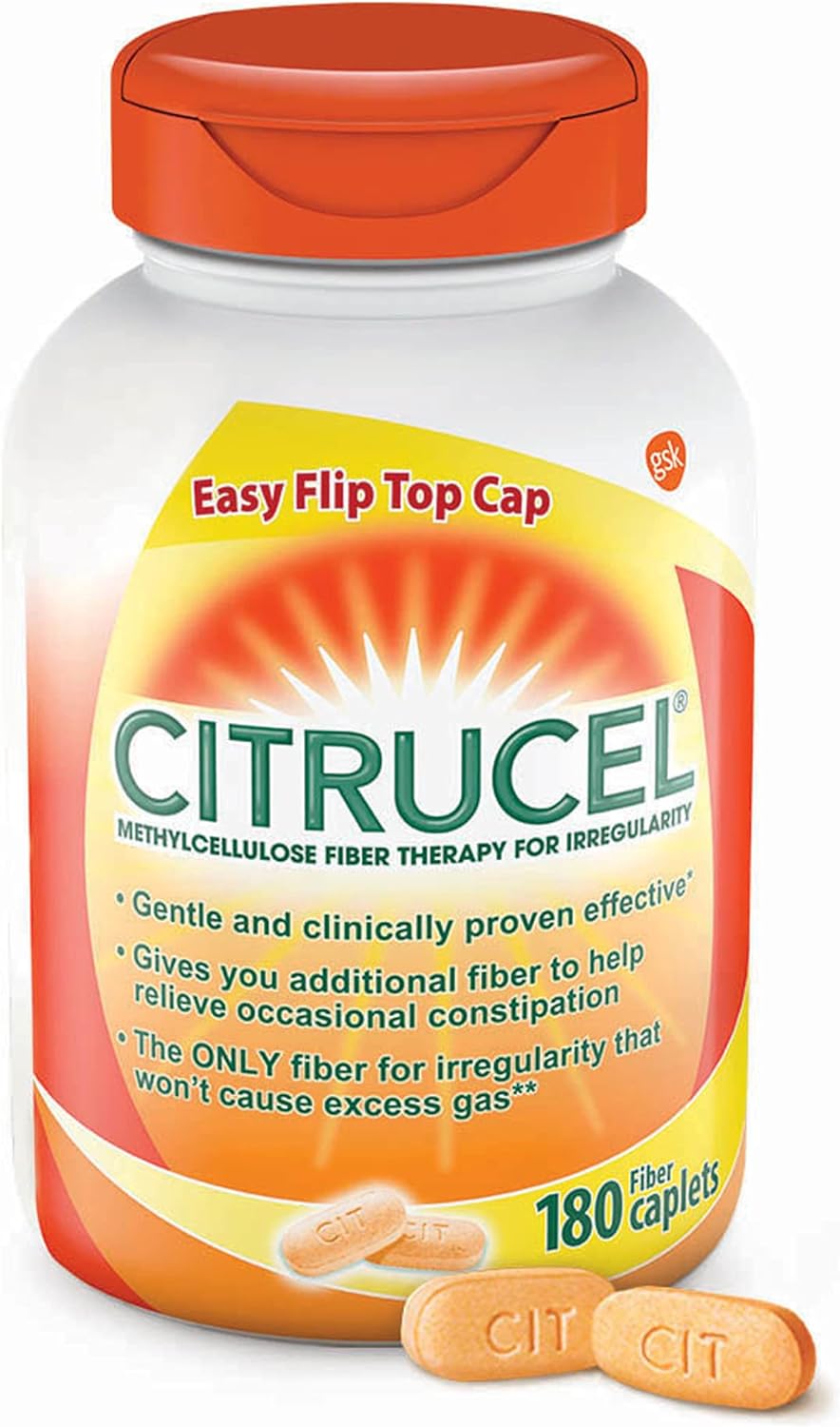 CITRUCEL Fiber Therapy Caplets for Irregularity, Easy to Swallow Methylcellulose, 180 Count