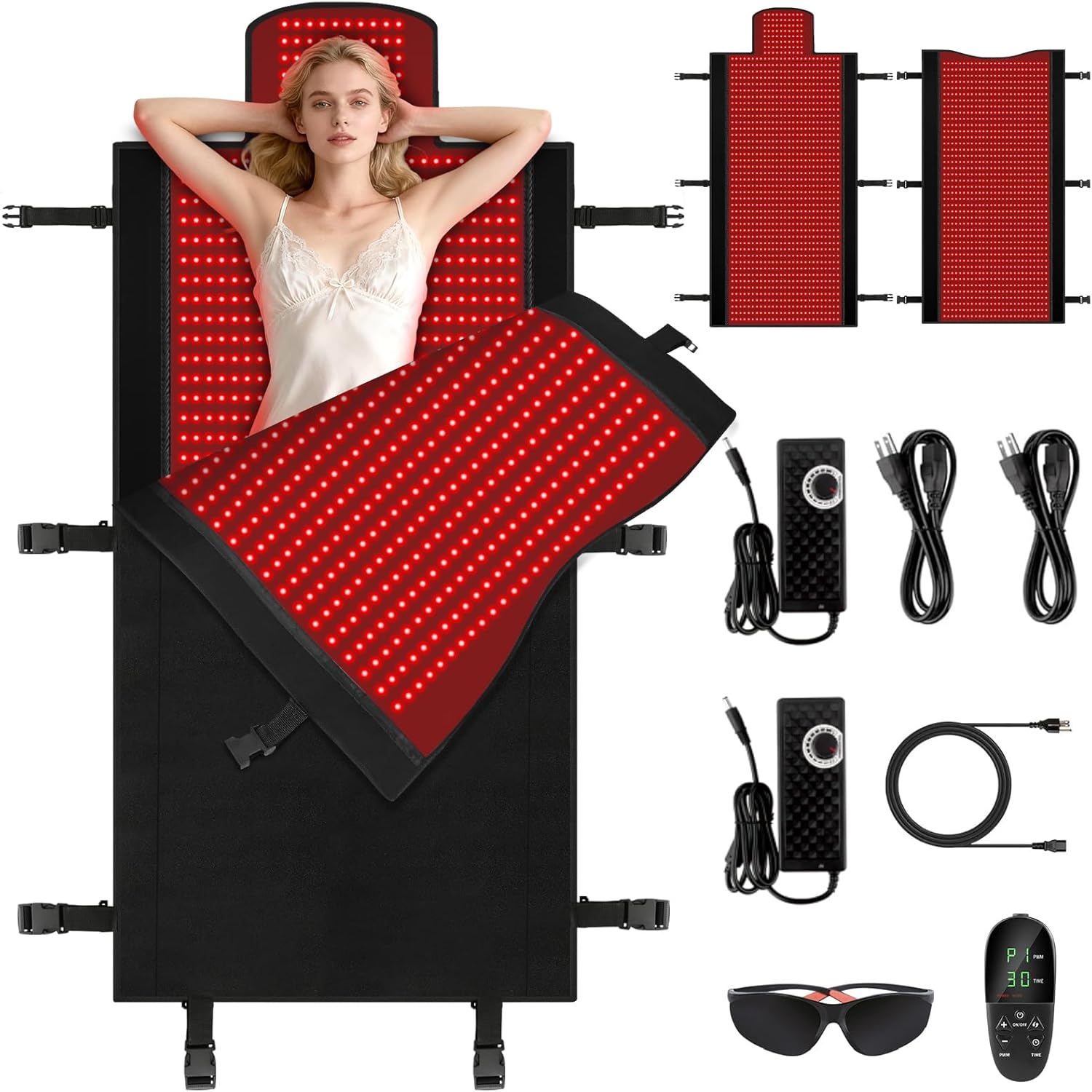 Red Light Therapy Mat, 2in1 LEDs (660nm& 850nm) Red Light Therapy Blanket, Premium Material, Adjustable Timer & Intensity