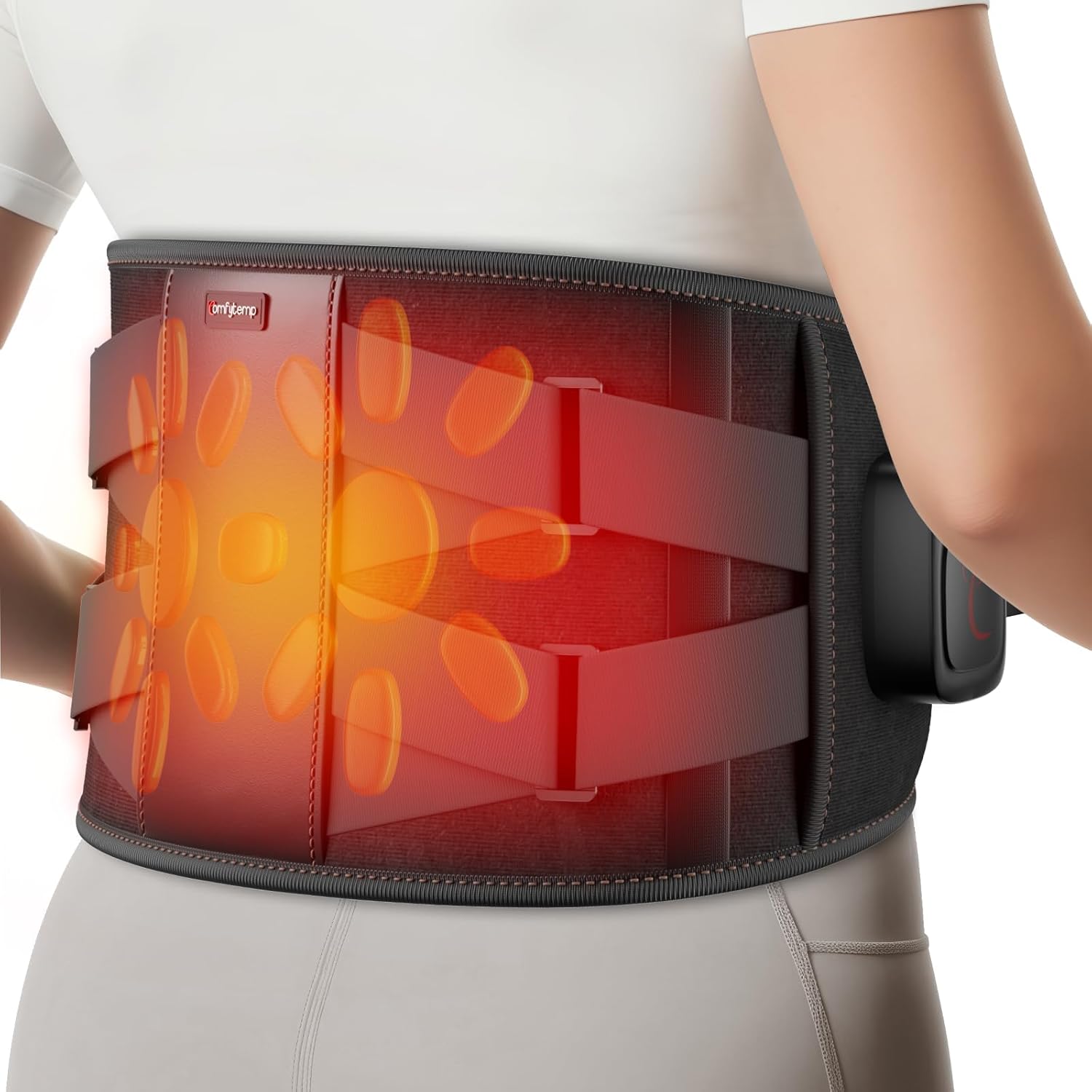 Comfytemp Far Infrared Cordless Heating Pad for Back, FSA Eligible HSA, 17 Tourmaline Stones FIR Wireless Portable Rechargeable Mothers Day Lower Back Heat Belt Wrap,3 Heat 15-45mins (No Massage)