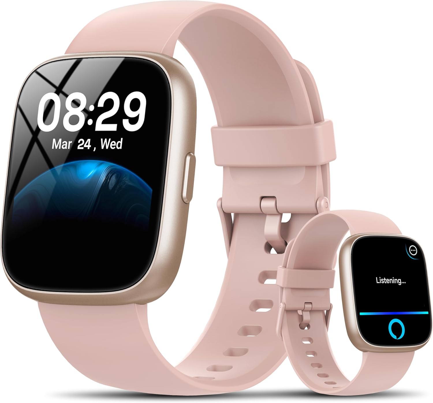 Smart Watch with Alexa Built-in, 1.83″ HD Touchscreen Fitness Tracker with Bluetooth Calling, Fitness Watch with Heart Rate/Sleep Monitor/120+ Sports, IP68 Waterproof Smartwatch for Android iOS, Pink
