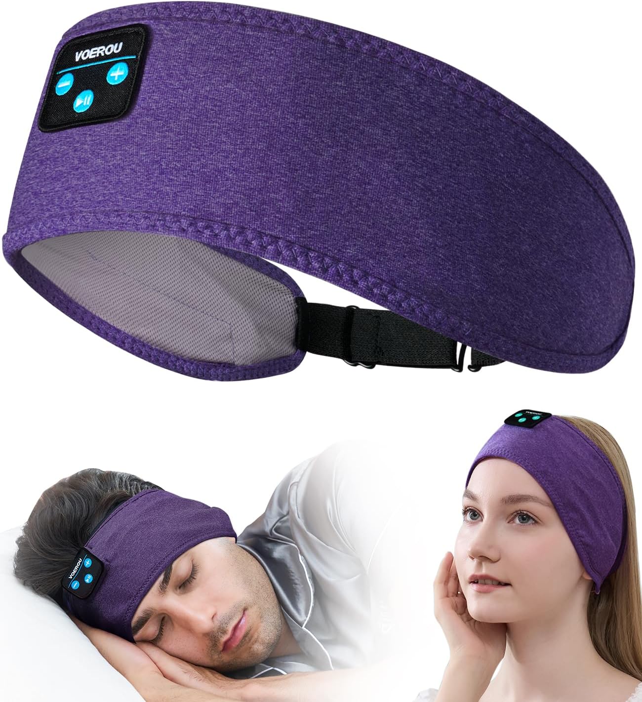 Voerou Sleep Headphones Bluetooth Headband – Adjustable Wireless Sports Sleeping Headphones with Upgraded Battery, Tech Gifts for Men Women Side Sleepers Office Nap, Travel, Yoga, Workout, Meditation
