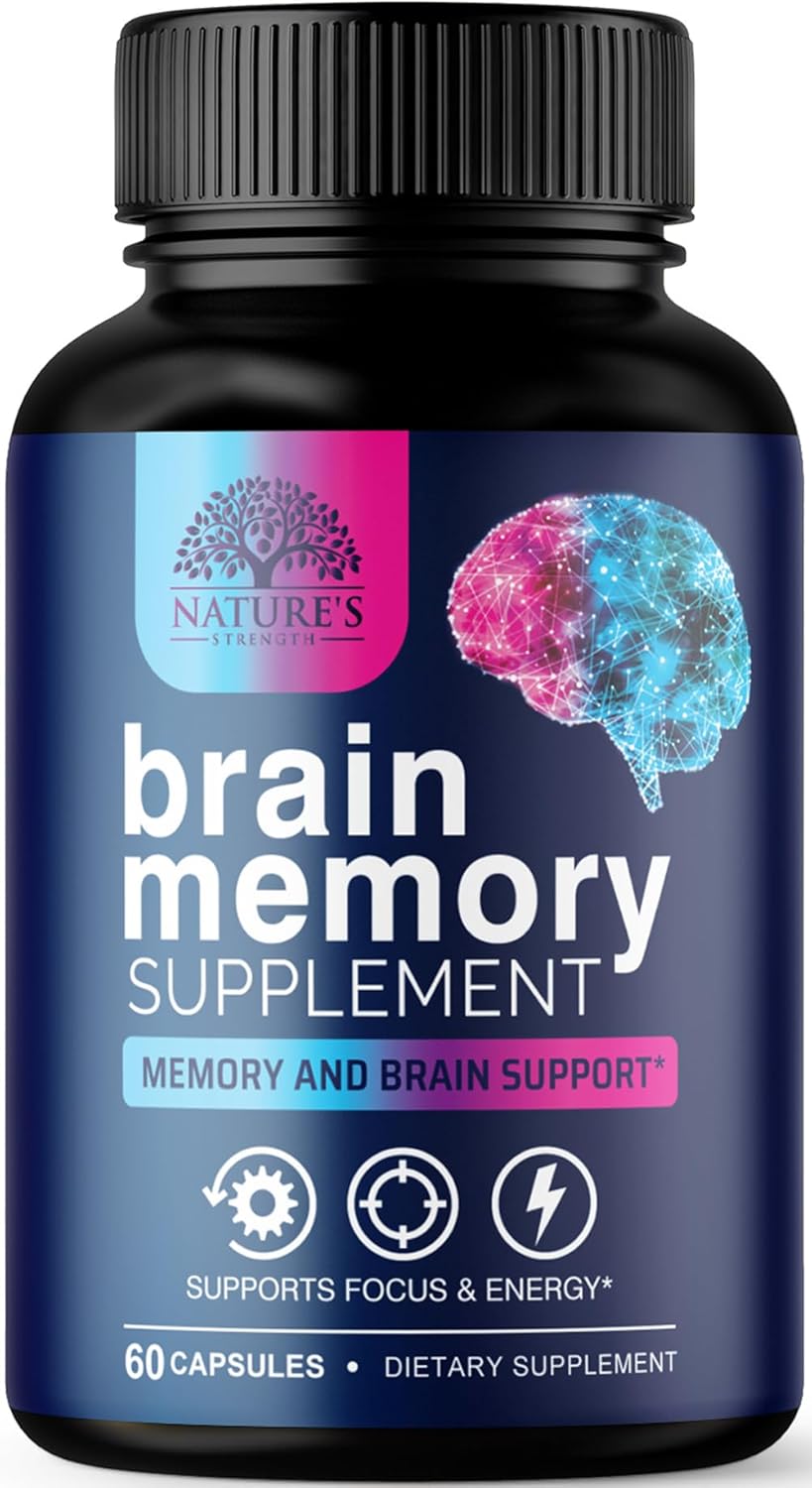 Brain Memory Supplement Pills – 3X Strength Nootropics for Concentration, Clarity & Focus Support – Brain Health Cognitive Vitamins with Bacopa, Phosphatidylserine & DMAE, Brain Booster – 60 Capsules