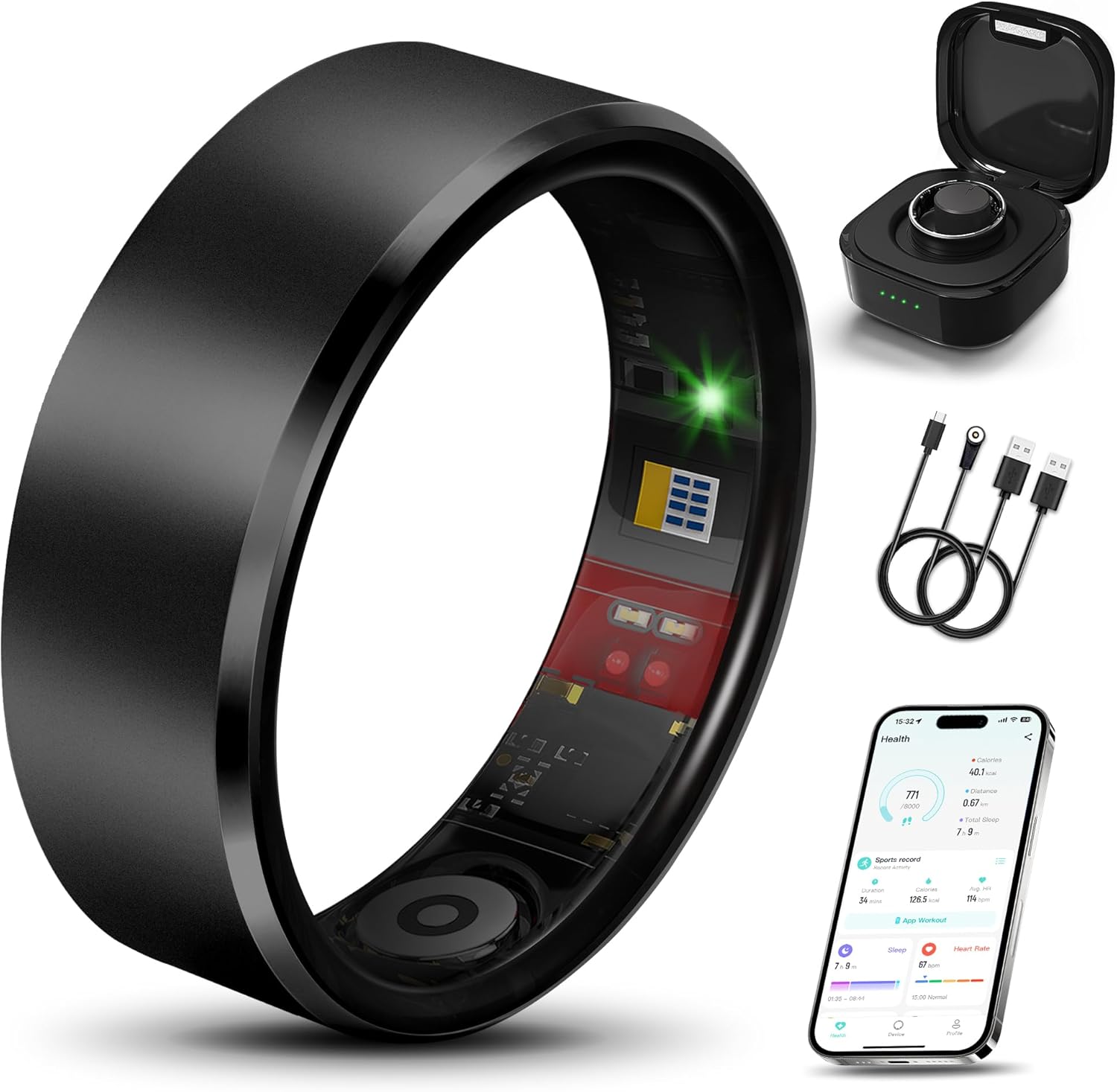 Smart Health Ring 2.0 for Women Men, Slim Scratch & Fingerprint Resistant Design, Efficient Chip Fitness Tracker, Monitors Heart, Blood Oxygen & Pressure, Sleep, Steps, Waterproof, Black 11