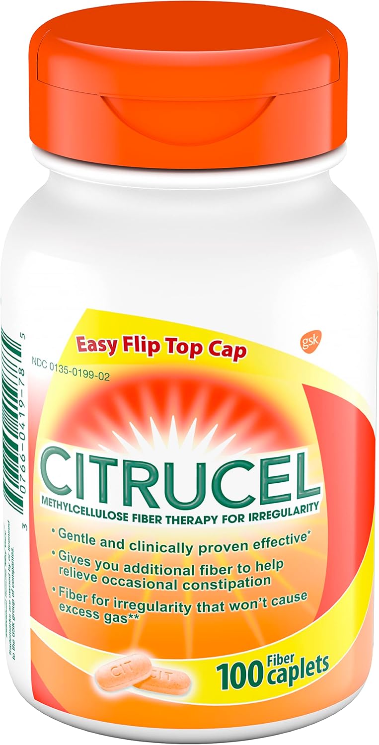 Citrucel Methylcellulose Fiber Caplets for Occasional Constipation Relief, Orange Flavor – 1 Count