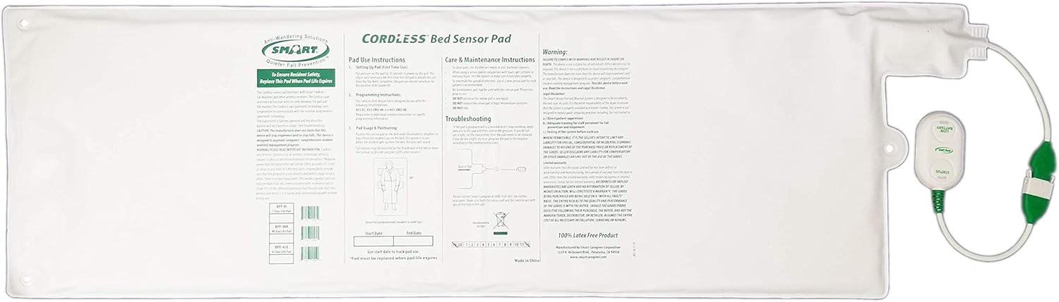 Smart Caregiver Replacement/Add-on Bed Alarm Sensor Pad for Elderly Dementia Patients – 10in x 30in Works with Wireless Pager, 433-EC Monitor, and 433-CMU