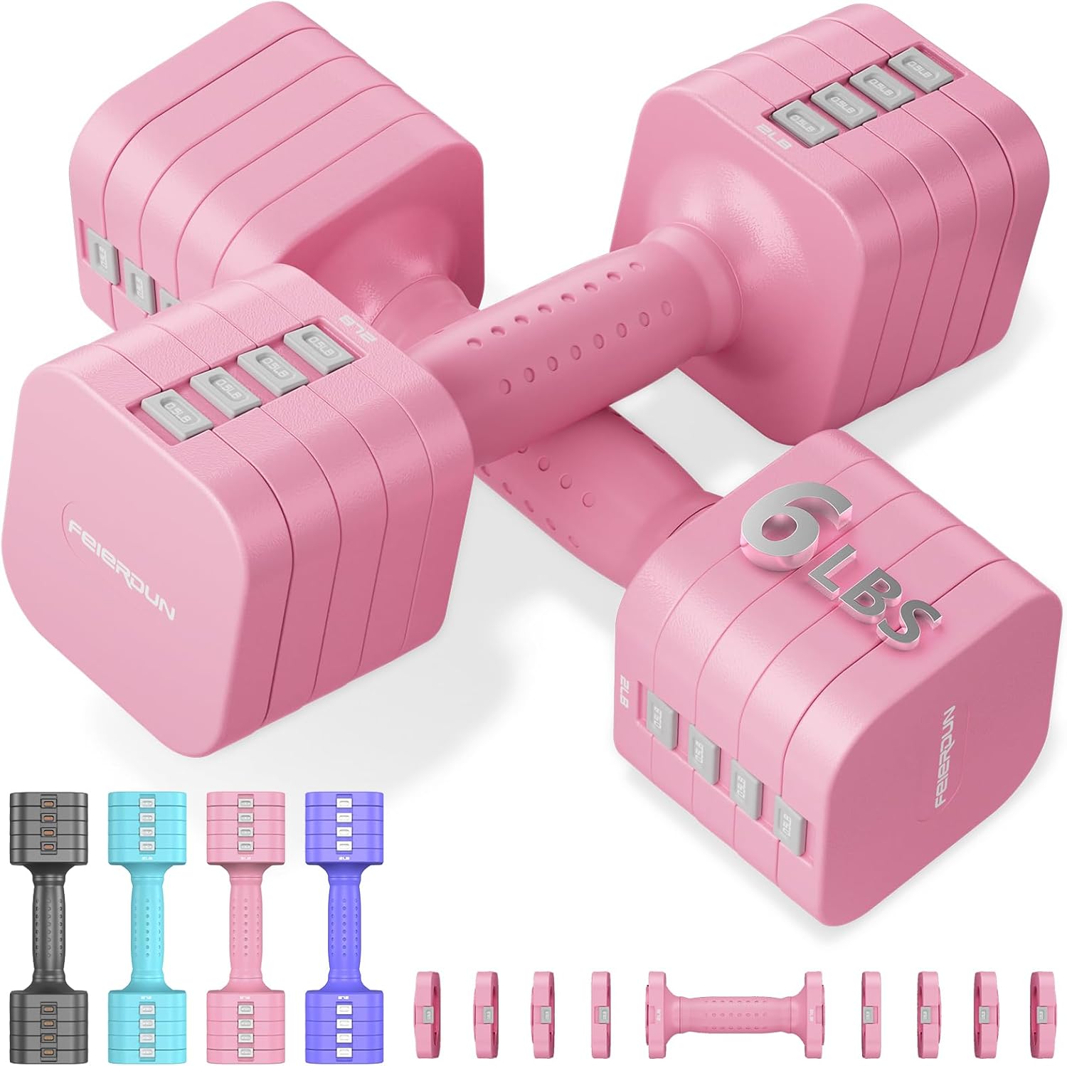 FEIERDUN DB3 5-in-1 Adjustable Dumbbell Set of 2, 12LBS/20LBS Hand Weights for Women, Men, 1s-Adjust Dual-Stable Dumbbell Set for Women Home Gym & Outdoor