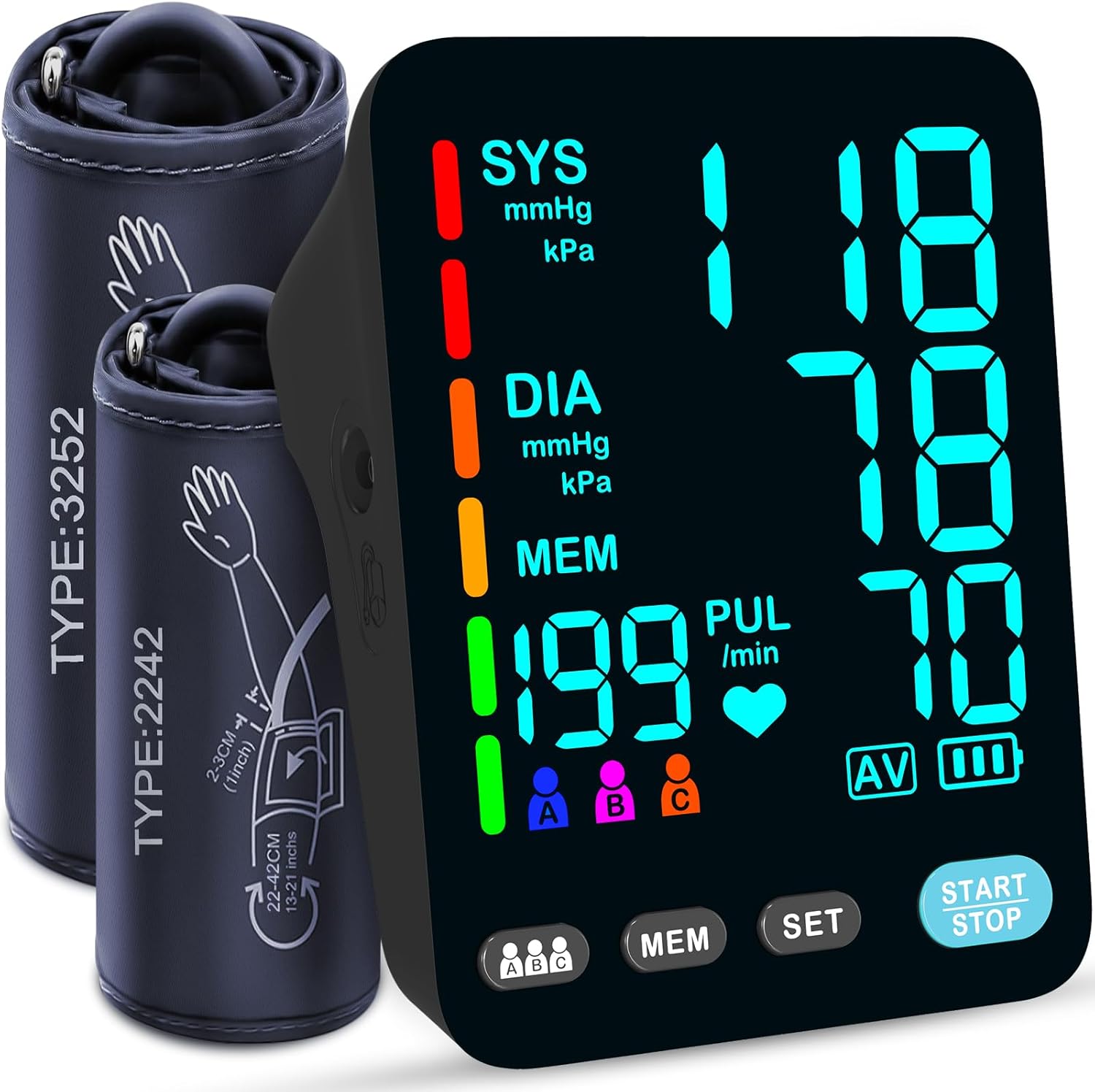 Blood Pressure Monitor, Automatic Upper Arm Blood Pressure Monitors for Home Use, 2 Blood Pressure Machine Cuff(9-17in & 13-21in) with Large LED Backlit Display, 3×199 Reading Memory Users Black