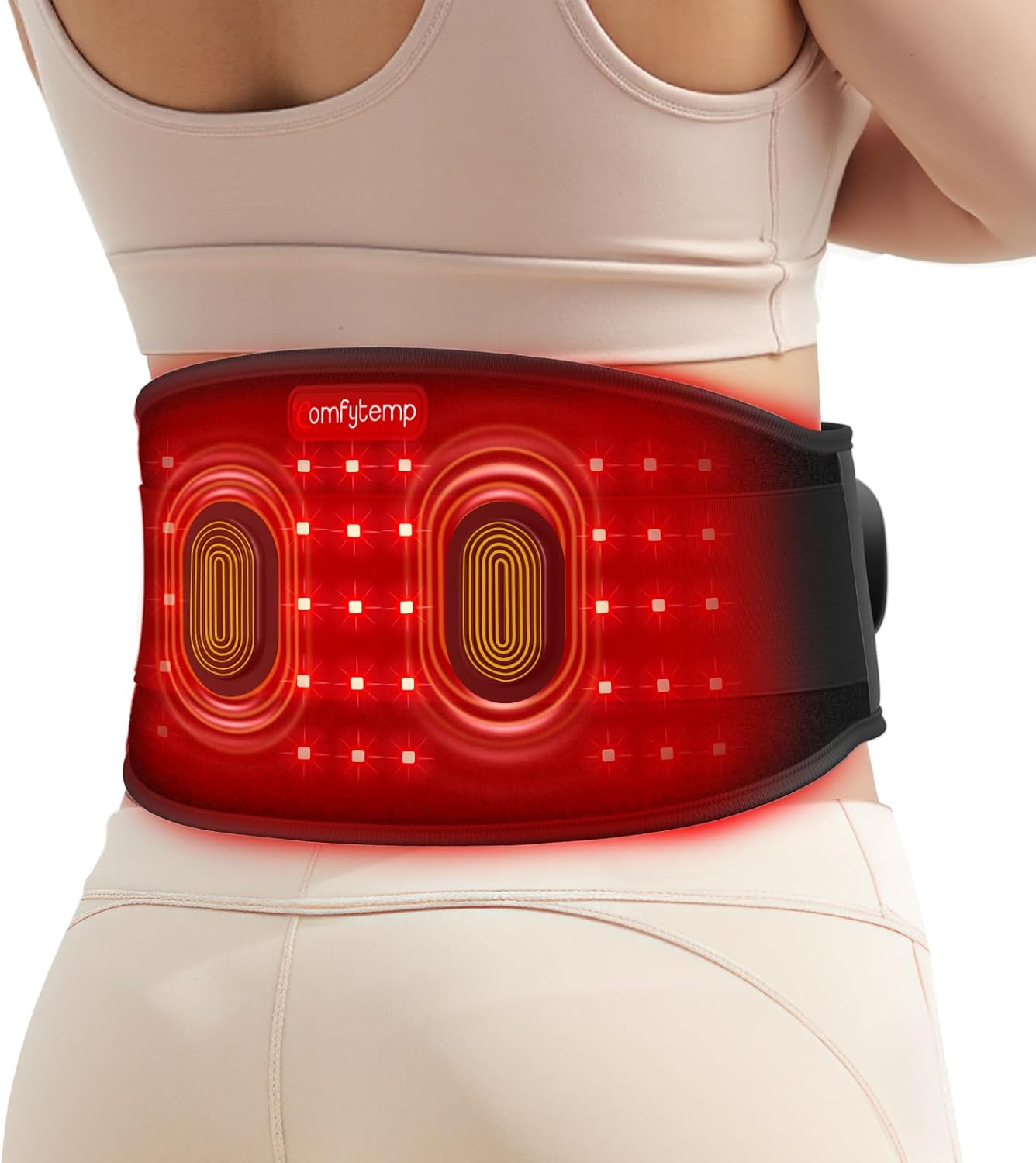 Comfytemp Cordless Red Light Therapy Massage Belt with Vibration for Back, Wearable FSA Eligible HSA Near Infrared Lower Back Massager, Portable Birthday Mothers Day Gifts for Women Mom, 660nm & 850nm