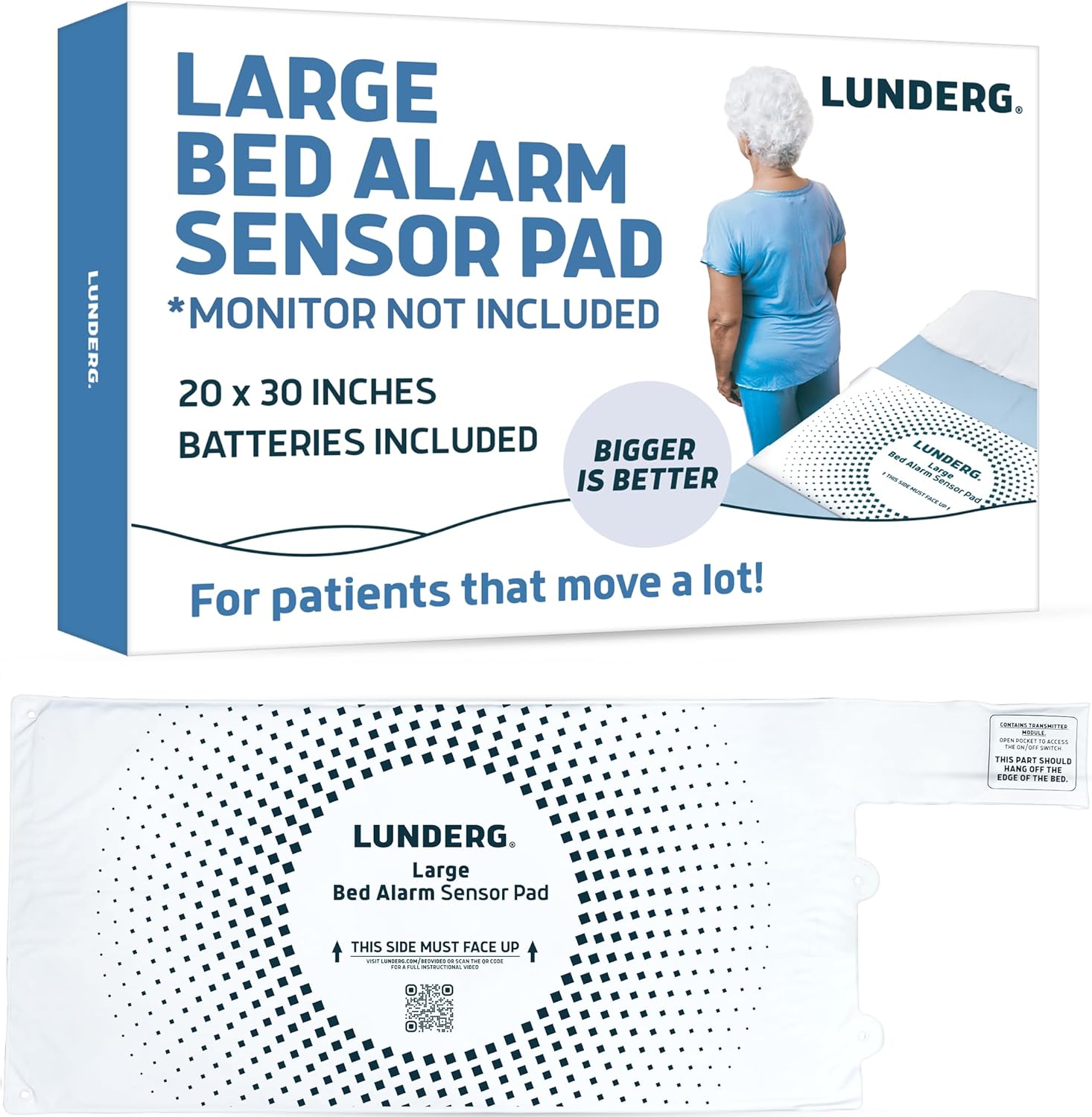 Lunderg Large Bed Alarm Pad – Pager Not Included – Wireless Bed Sensor Pad (20×30 inches) – Replacement or Extra Sensor – Make Life so Much Easier