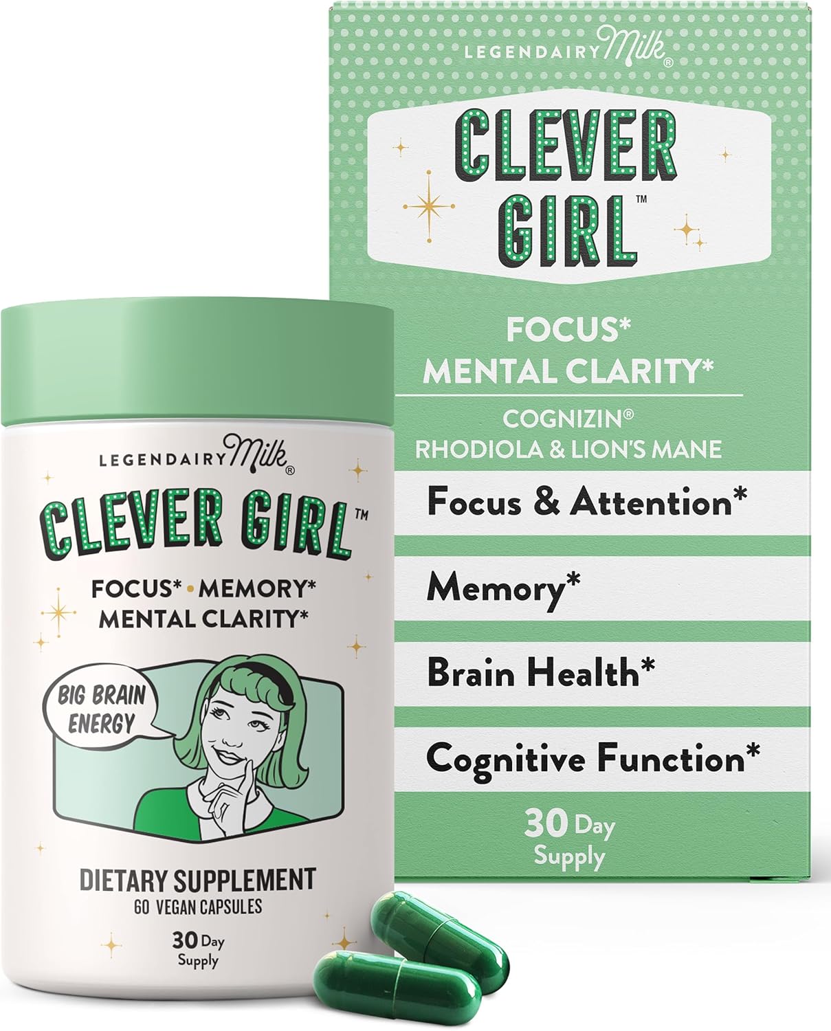 Legendairy Milk Clever Girl – Focus Supplement with Lion’s Mane & Citicoline – Nootropic Lions Mane Supplement for Memory, Focus & Mental Clarity, 30 Servings