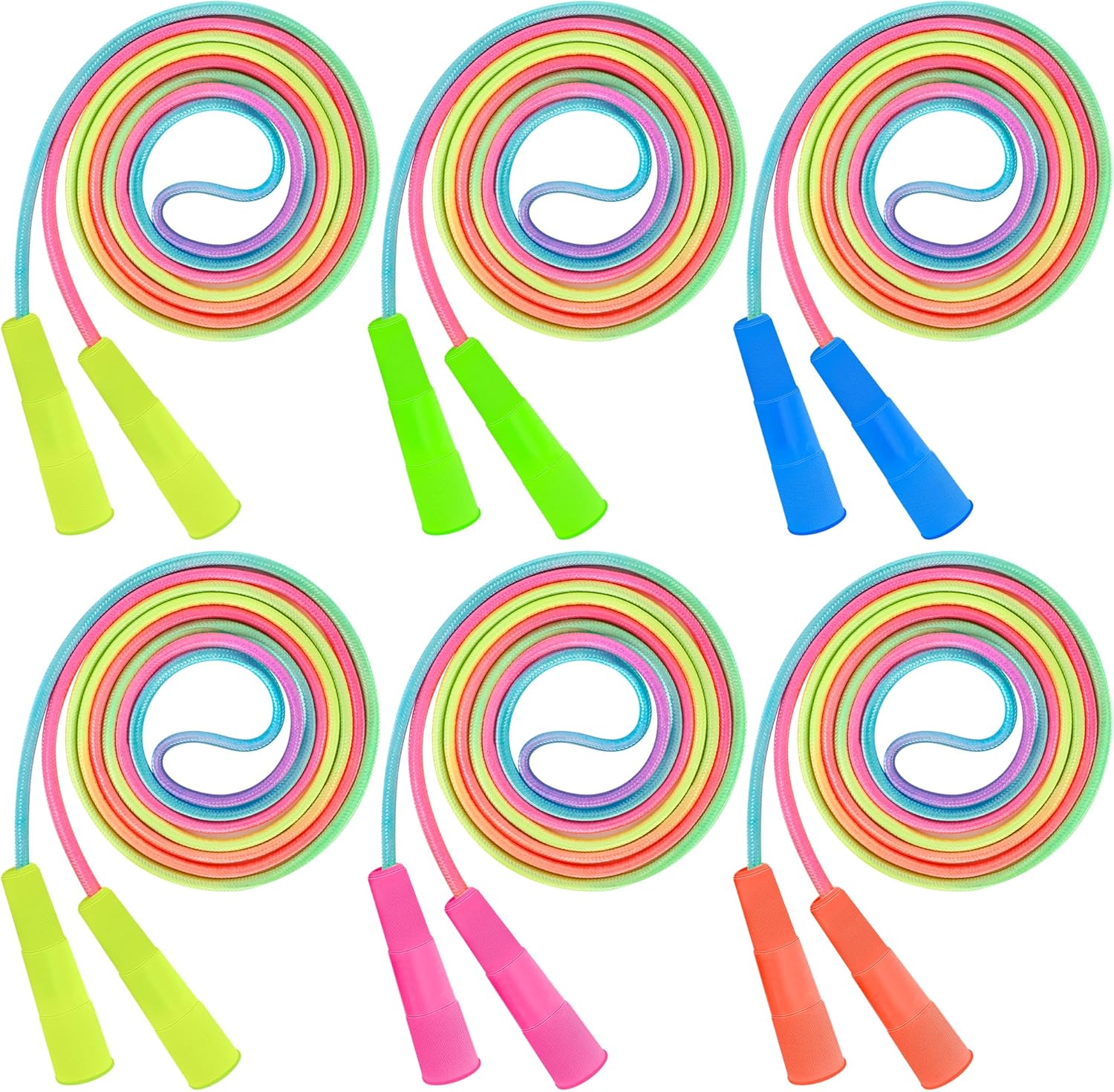 ZATAYE 6 Pack Kids Jump Rope, Colorful Gradient Nylon Skipping Ropes for Children, 7.55FT Adjustable Length, Plastic Handles, Lightweight Jumping Ropes for Schools, Events, and Family Fun