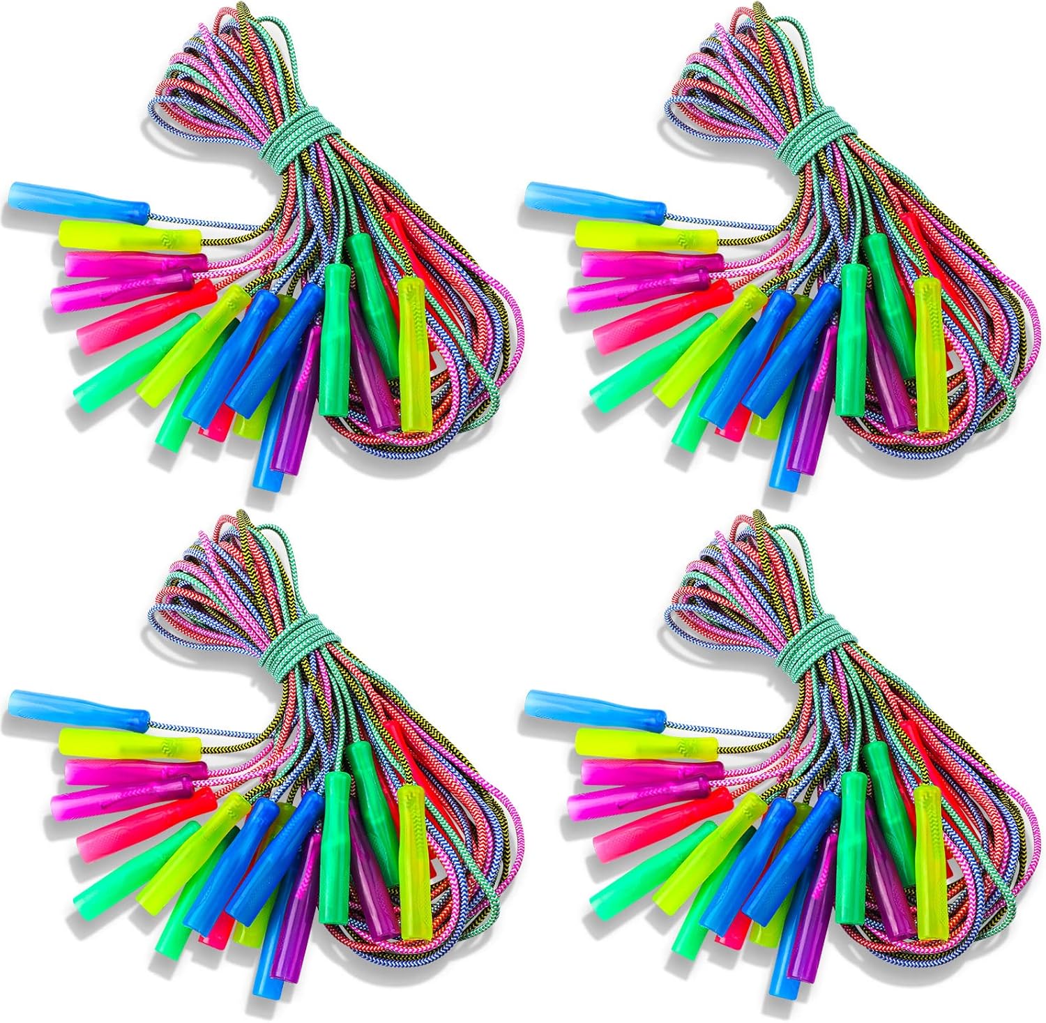 Honoson Rainbow Jump Rope Bulk Gift for Kids 7.8ft Nylon Stripe Ropes with Handle Adjustable Colorful Party Favor End of Year Student Gifts Christmas Item Outdoor Exercise(Multicolor,100 Pcs)