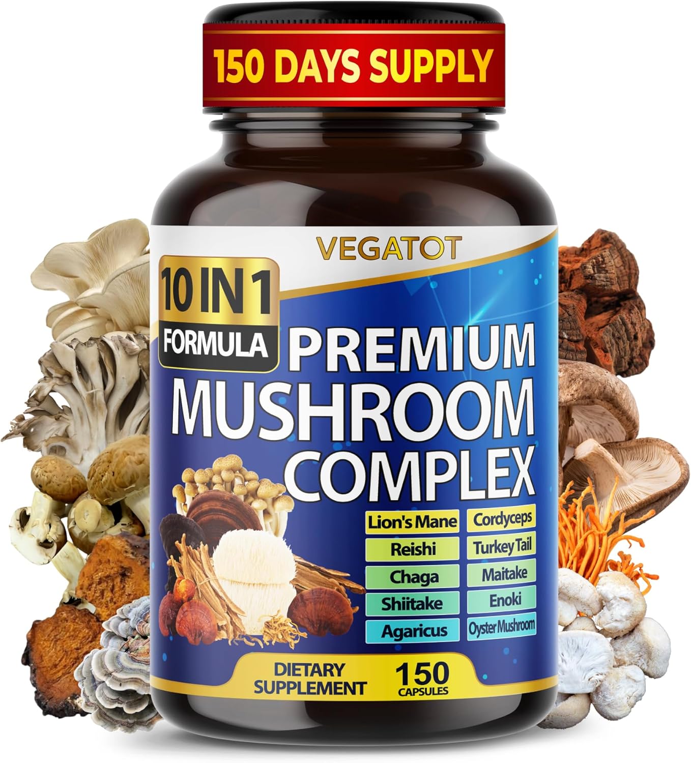 10 in 1 High Strength Mushroom Supplement – Lions Mane, Cordyceps, Reishi – Brain Supplements for Memory and Focus