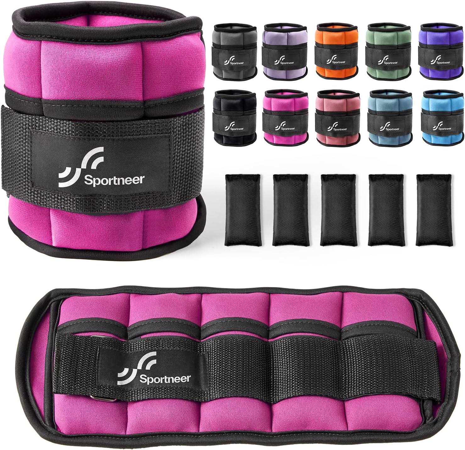 Sportneer Adjustable Ankle Weights Set – 1 Pair (2-10 lbs) Removable Sandbags for Women & Men, Comfortable Neoprene Leg Weights for Walking, Running, Pilates, Yoga, Home Workout & Physical Therapy