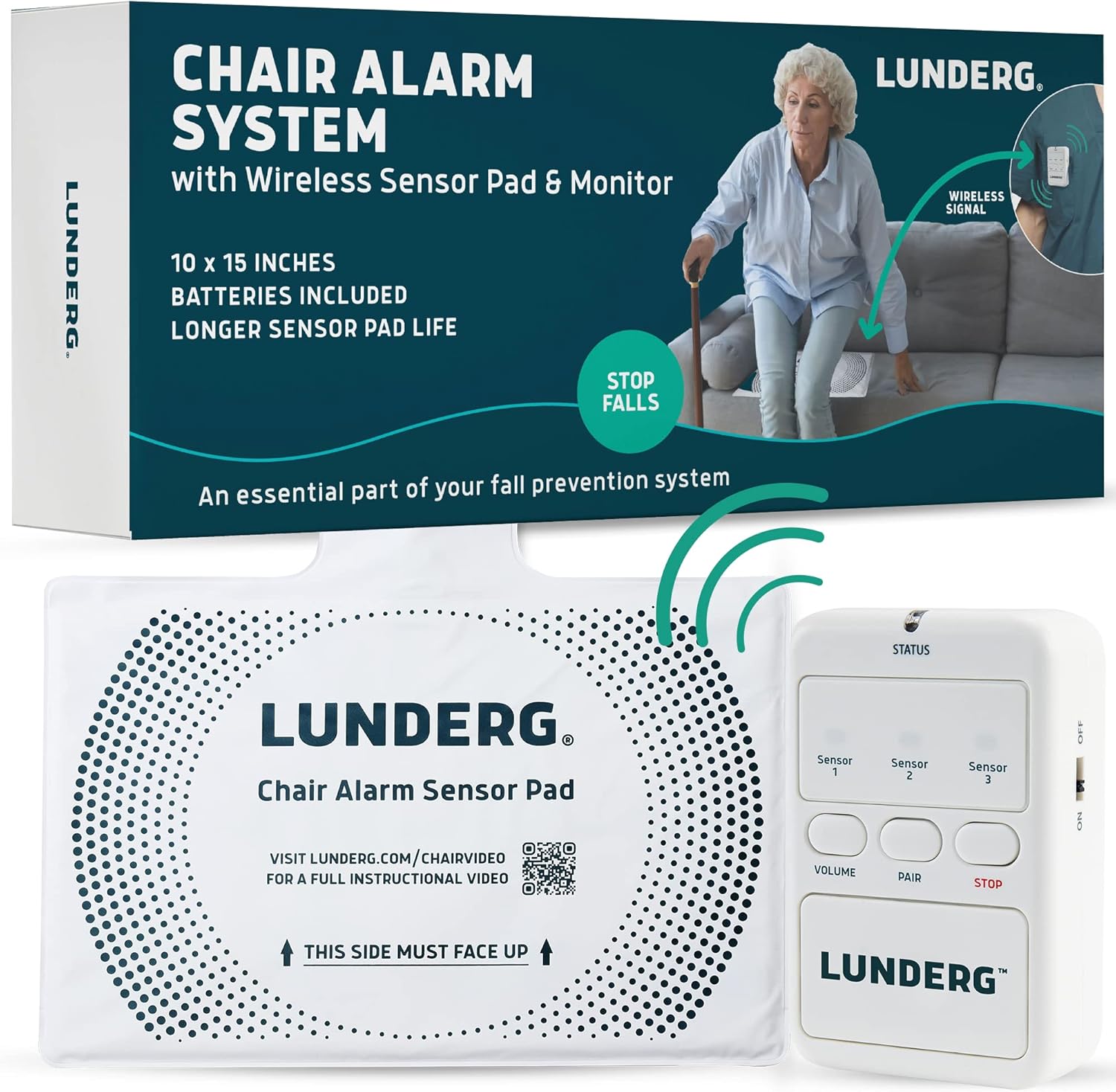 Lunderg Chair Alarm System – Wireless Chair Alarms and Fall Prevention for Elderly and Dementia Patients – Smart and Reliable Elderly Monitoring Kit for Caregiver – Perfect Complement to Bed Alarm