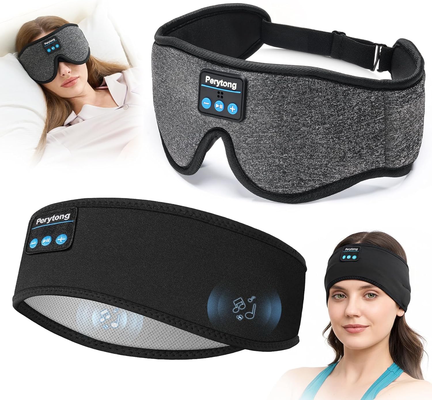 2 Pack Sleep Headphones, Bluetooth Headband with 3D Sleep Mask Bluetooth Ultra-Thin HD Stereo Speaker, Sleeping Headphones for Sports, Workouts, Insomnia, Yoga, Air Travel, Meditation, Christmas