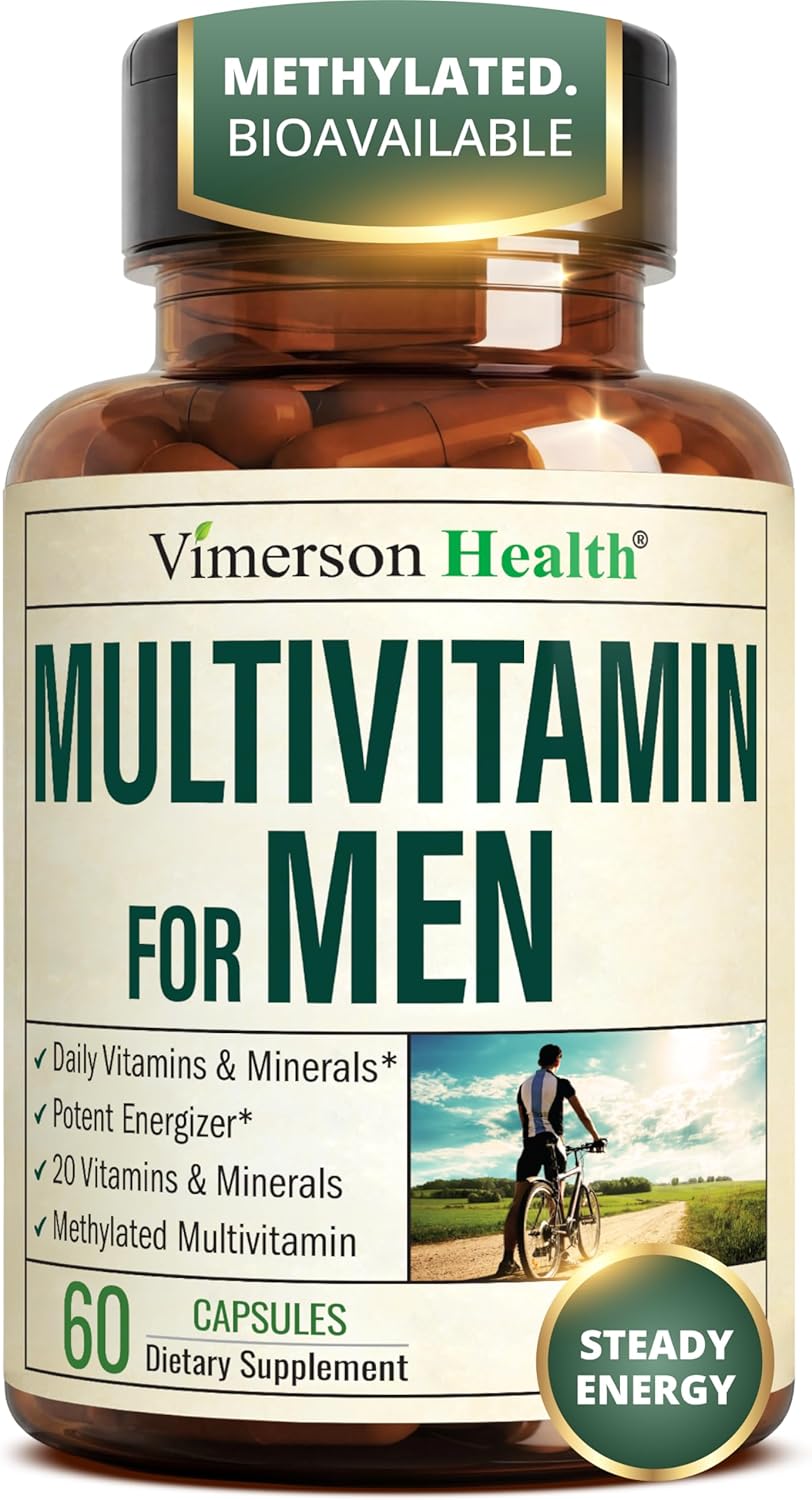Multivitamin for Men with Methylated Vitamins and Chelated Minerals for Energy, Focus and Immune Health – Premium Daily Mens Multivitamins & Multiminerals – 60 Capsules