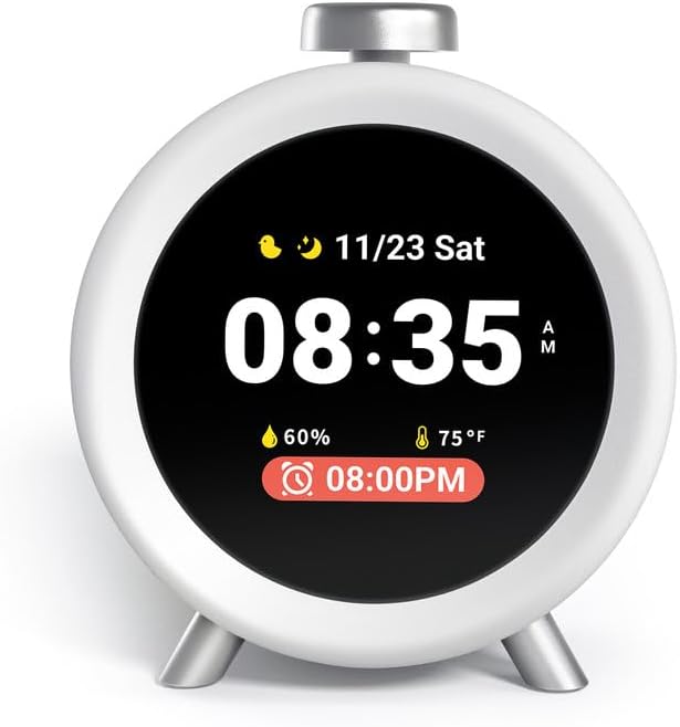 Dekala ChronoSense Alarm Clock for Bedroom Temperature Humidity, 7-Day Programmable 4 Alarms, 100dB Loud Gradual Alarm for Heavy Sleeper, IPS Screen Animation, Hourly Chime, White Noise Sound Machine