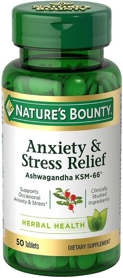 Nature’s Bounty Stress Relief Ashwagandha KSM 66 Tablets, Mood Support, 50 Count
