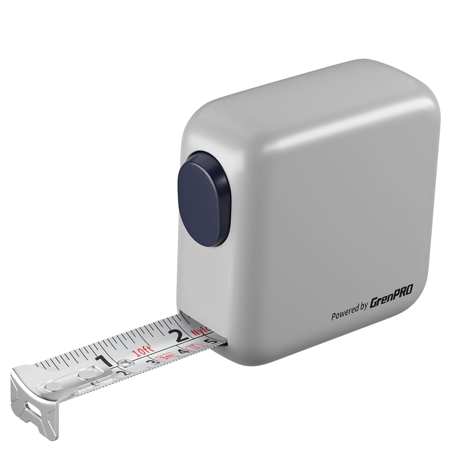 GRENPRO Self-Locking Tape Measure 10FT/3M, Dual-Sided Metric and Imperial Scales, High-Stiffness Blade, ABS Shock-Absorbent Case (Light Gray)