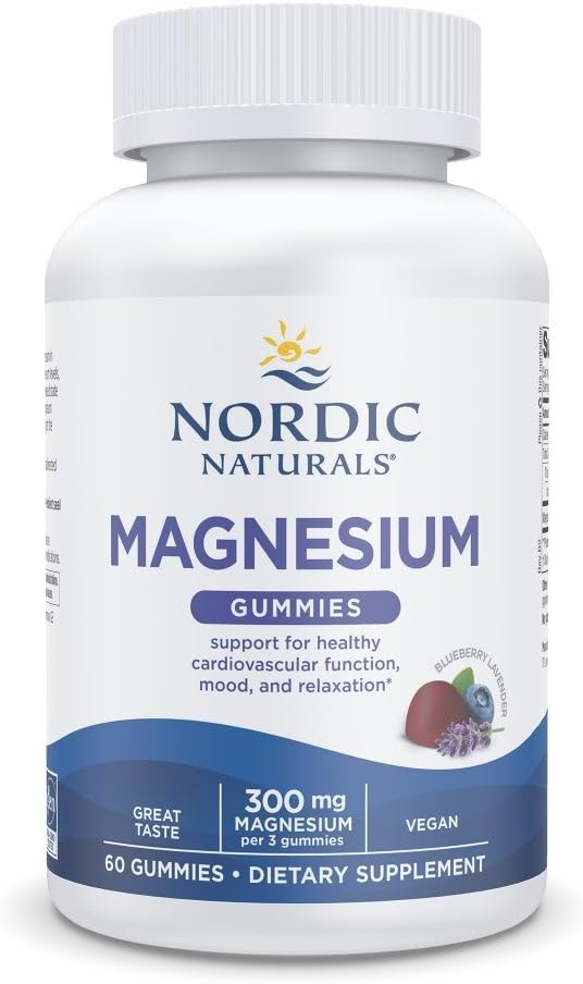 Nordic Naturals Magnesium Gummies for Adults, Blueberry Lavender Flavor – 60 Gummies – Vegan Magnesium Supplement for Mind, Mood, and Cardiovascular Support – Non-GMO – 20 Servings